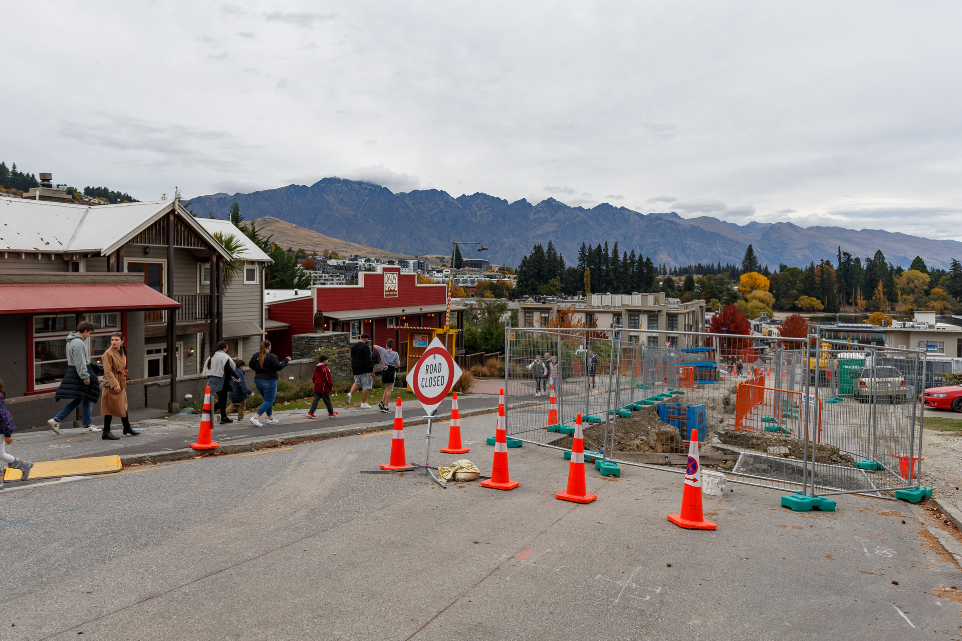 Road works underway on Brecon Street near the Skyline Gondola. Photo / James Allan 