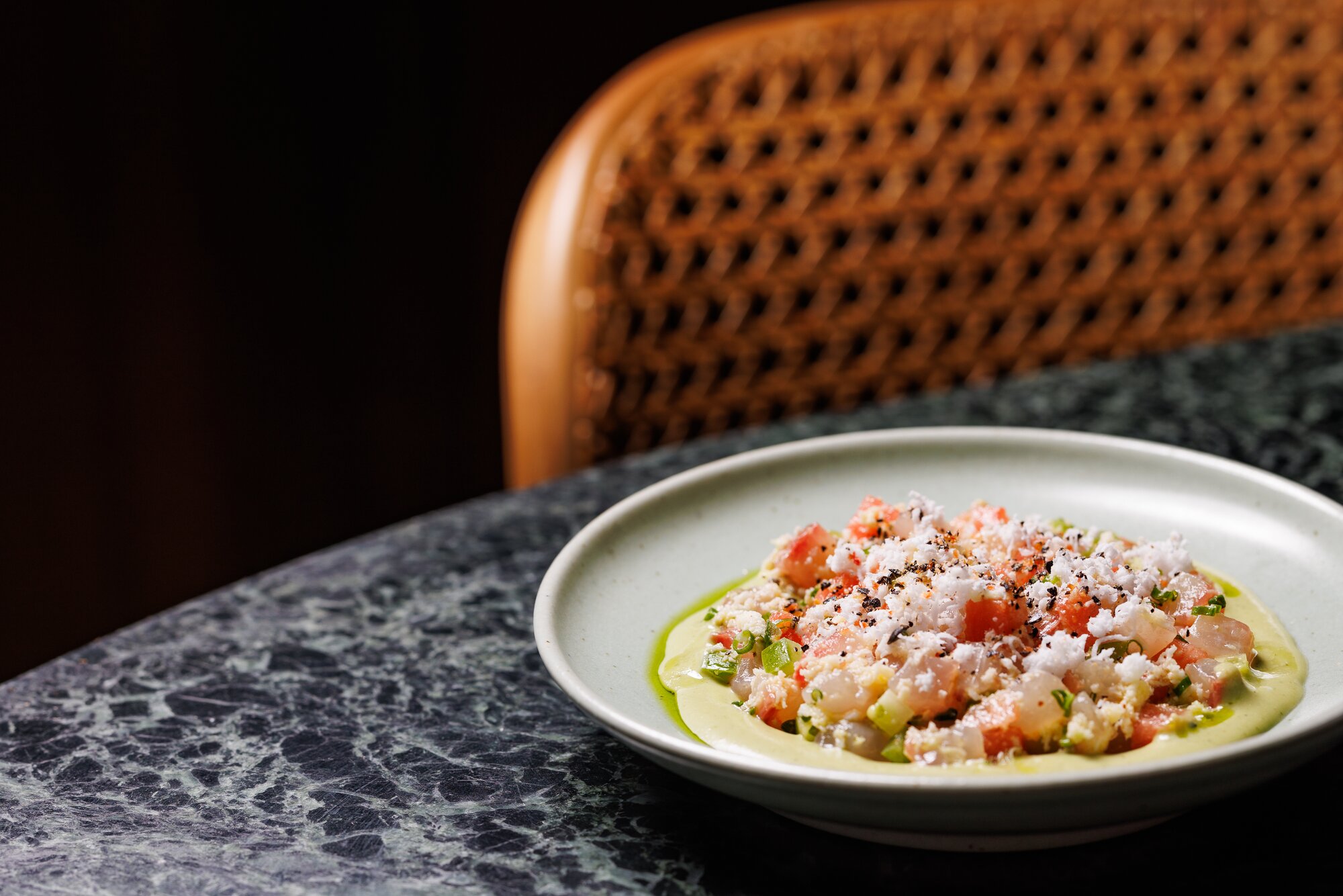 The tuna tartare with watermelon, coconut, lime leaf and coriander on the menu at Hugo's Bistro. Photo / Babiche Martens. 