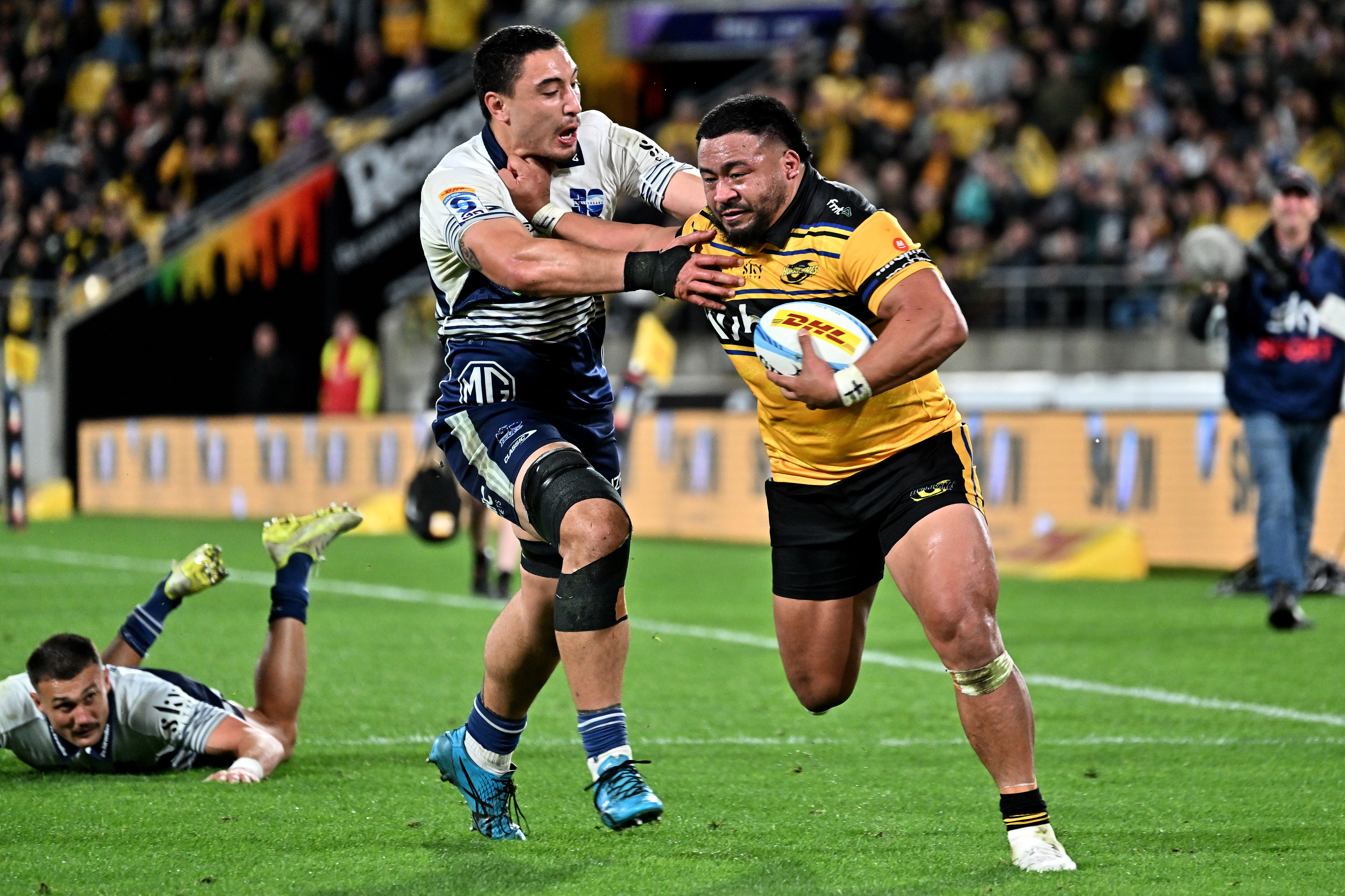 Asafo Aumua was strong for the Hurricanes in their win over the Blues. Photo / Photosport