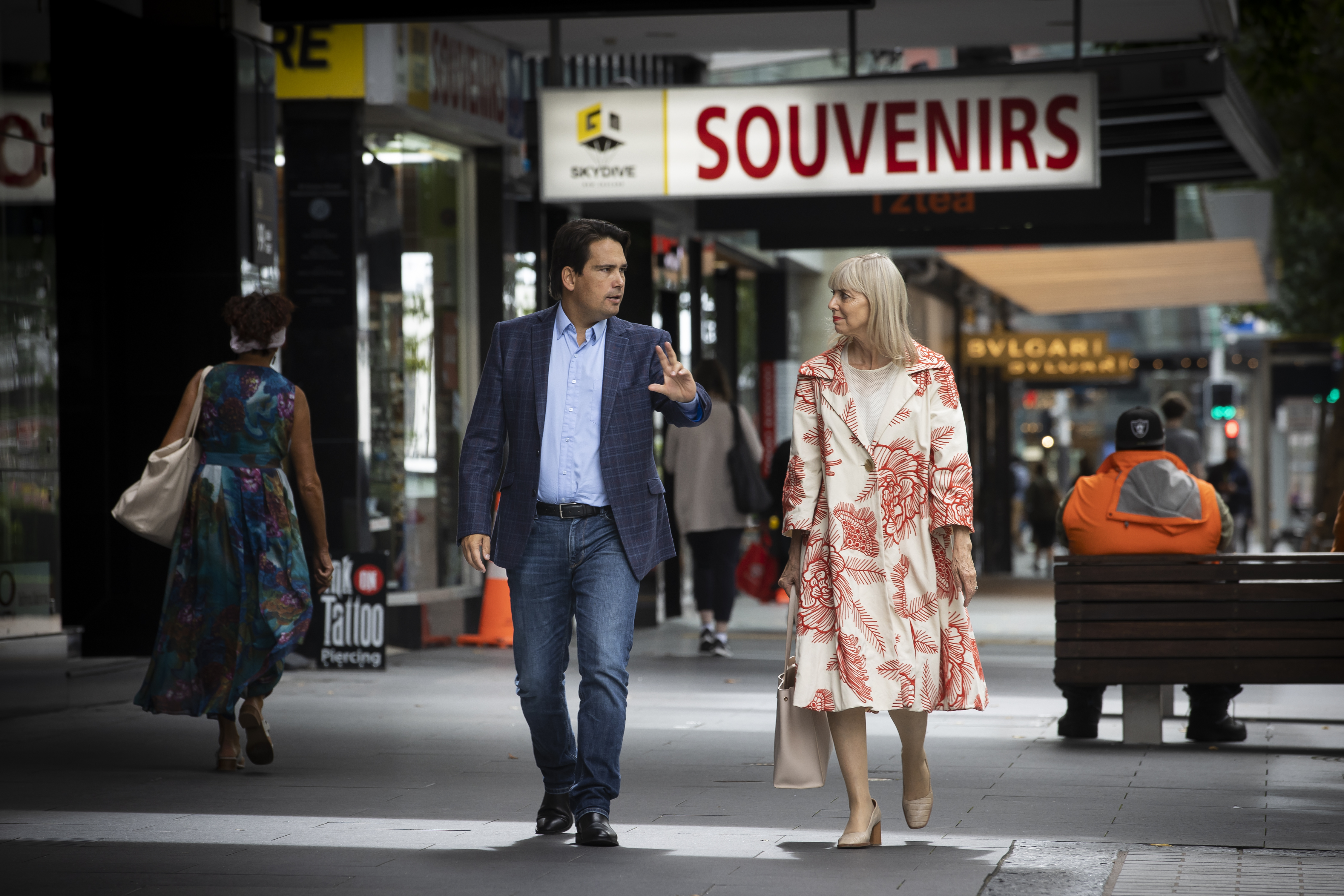 Auckland Business Chamber chief executive Simon Bridges and Heart of the City chief executive Viv Beck are disappointed about the time it is taking to build the CRL. Photo / Brett Phibbs