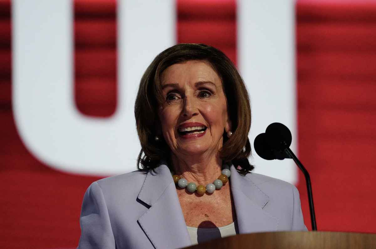Former House speaker Nancy Pelosi addresses the crowd at the Democratic National Convention. Photo / The Washington Post