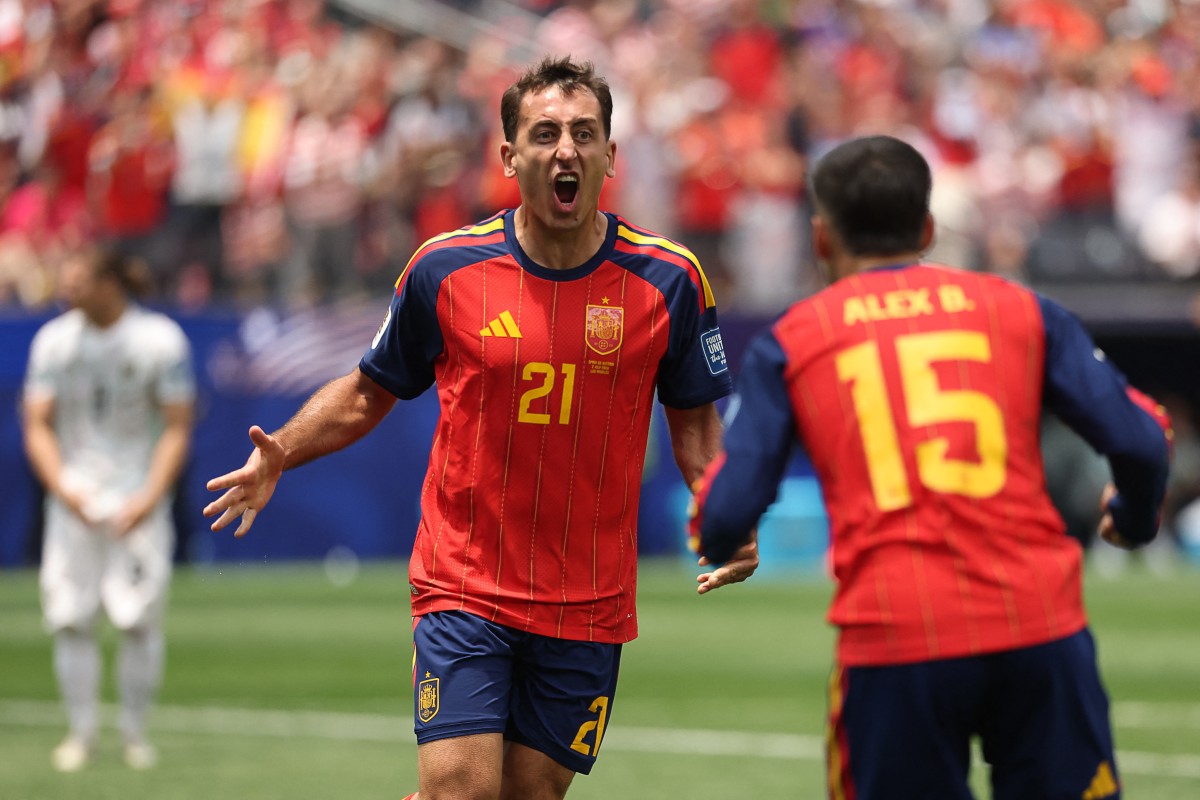 Spain's Mikel Oyarzabal celebrates scoring during the World Cup Round of 32 match against Austria in Los Angeles this morning. Photo / AFP
