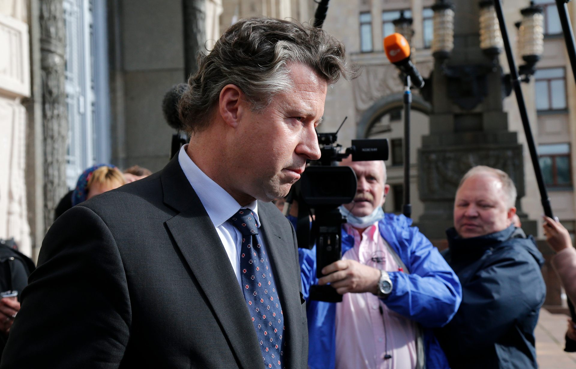 German Ambassador to Russia Geza Andreas von Geyr at the Russian Foreign Ministry in Moscow where he was invited to discuss Nalvalny's situation. AP Photo / Alexander Zemlianichenko