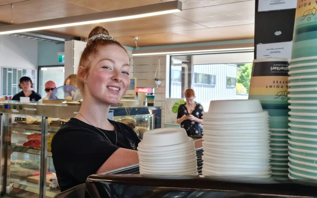 Jess has been a barista in Kaiteriteri for two summers while studying at university. Photo / Samantha Gee, RNZ