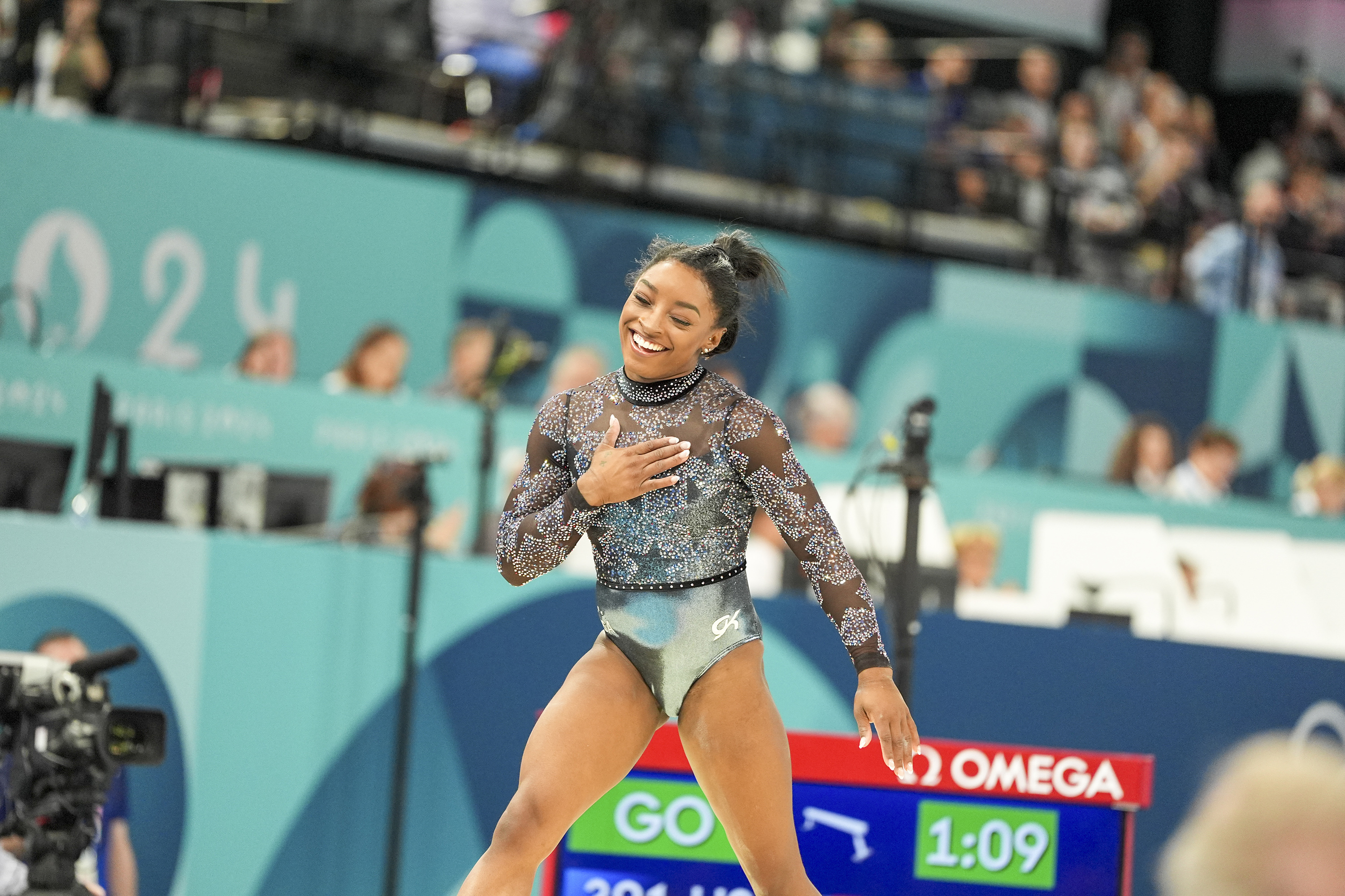 Simone Biles competes during the women's artistic gymnastics qualification round of the 2024 Summer Olympics. Photo / Chang W. Lee, The New York Times