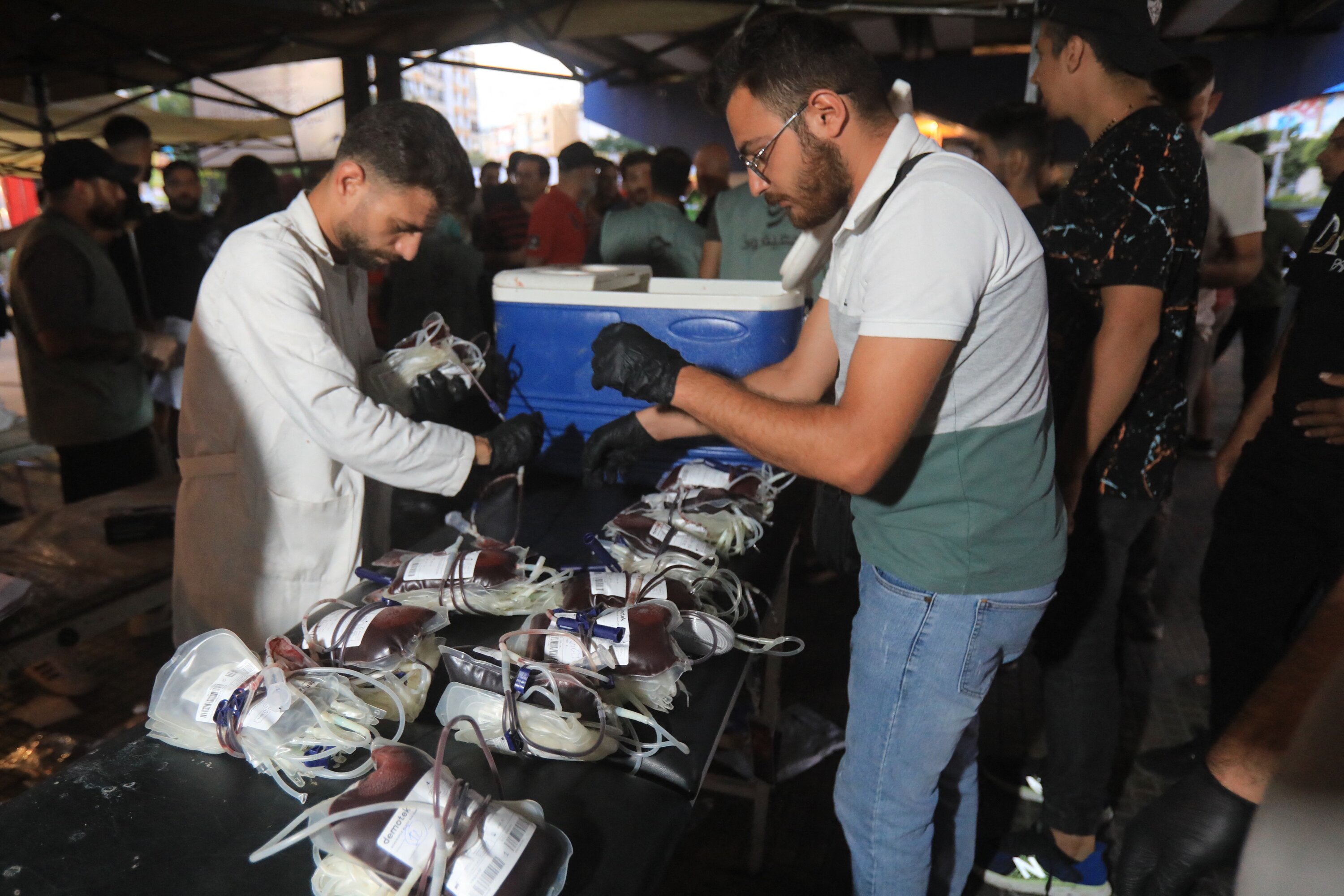 Medics collect blood donations in Beirut's southern suburb. Photo / AFP