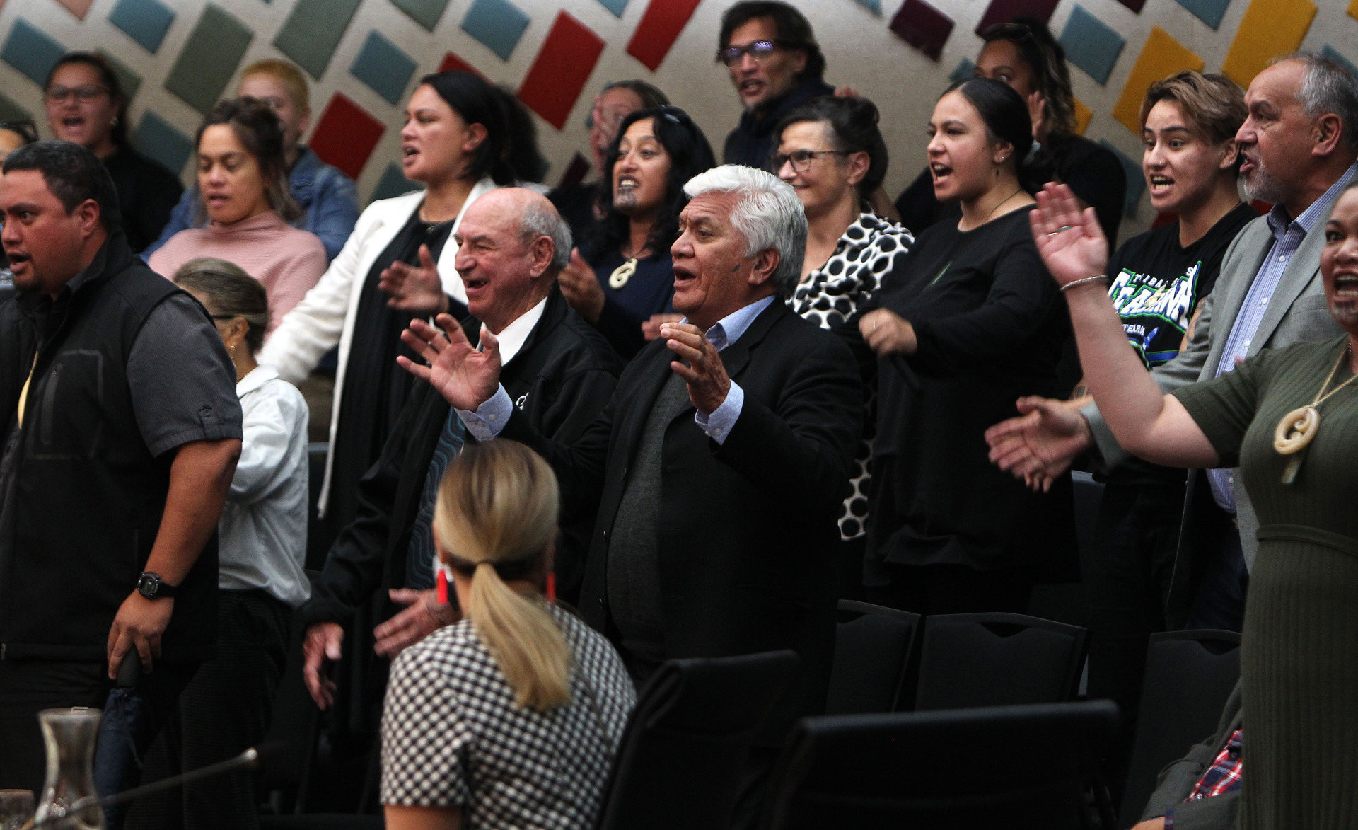 A waiata in the Rotorua Lakes Council chamber shortly after Māori wards were adopted on May 21. Photo / File