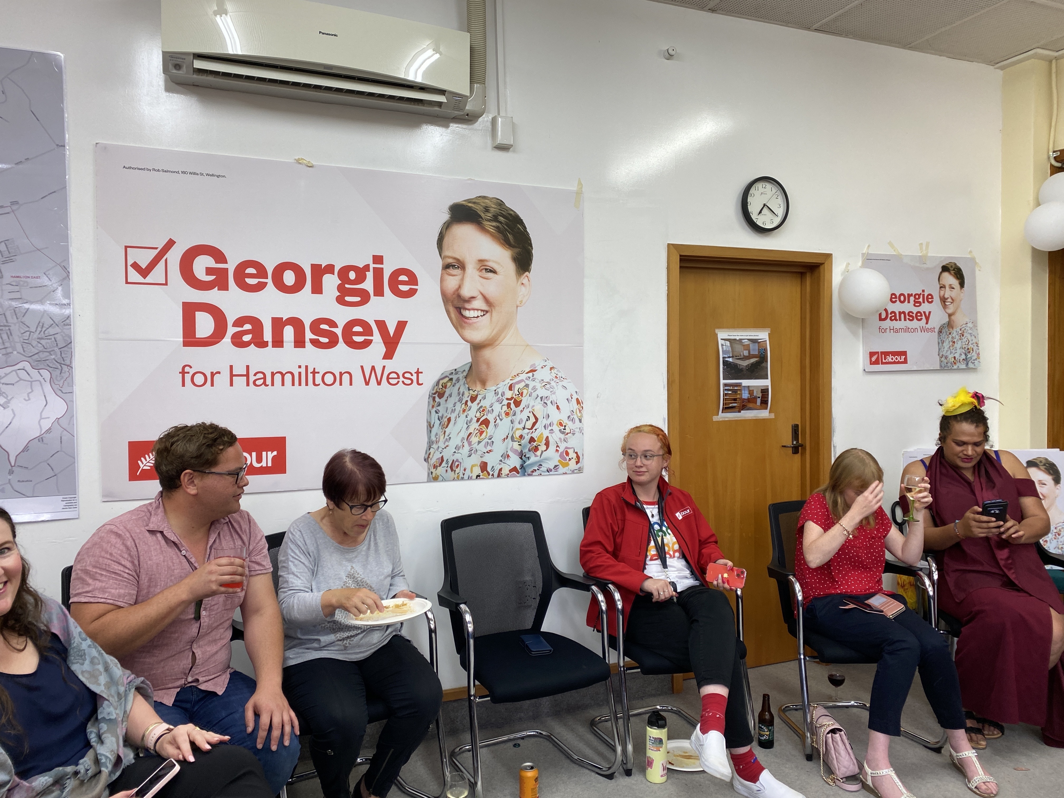Labour Party supporters at Georgie Dansey's byelection party base. Photo / Tom Dillane