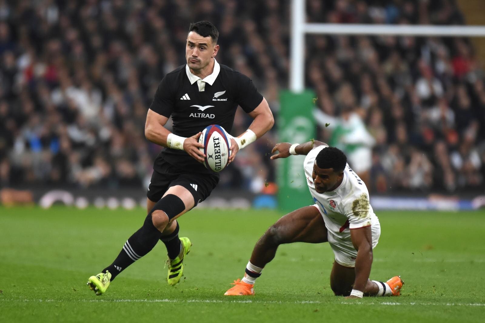Brilliant Crusaders fullback Will Jordan on the run for the All Blacks against England at Twickenham. Photo / Brad Roberts