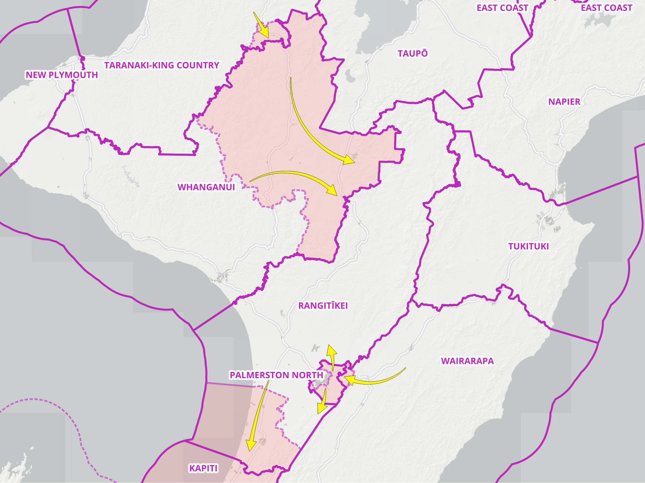 Proposed changes to central North Island boundaries.