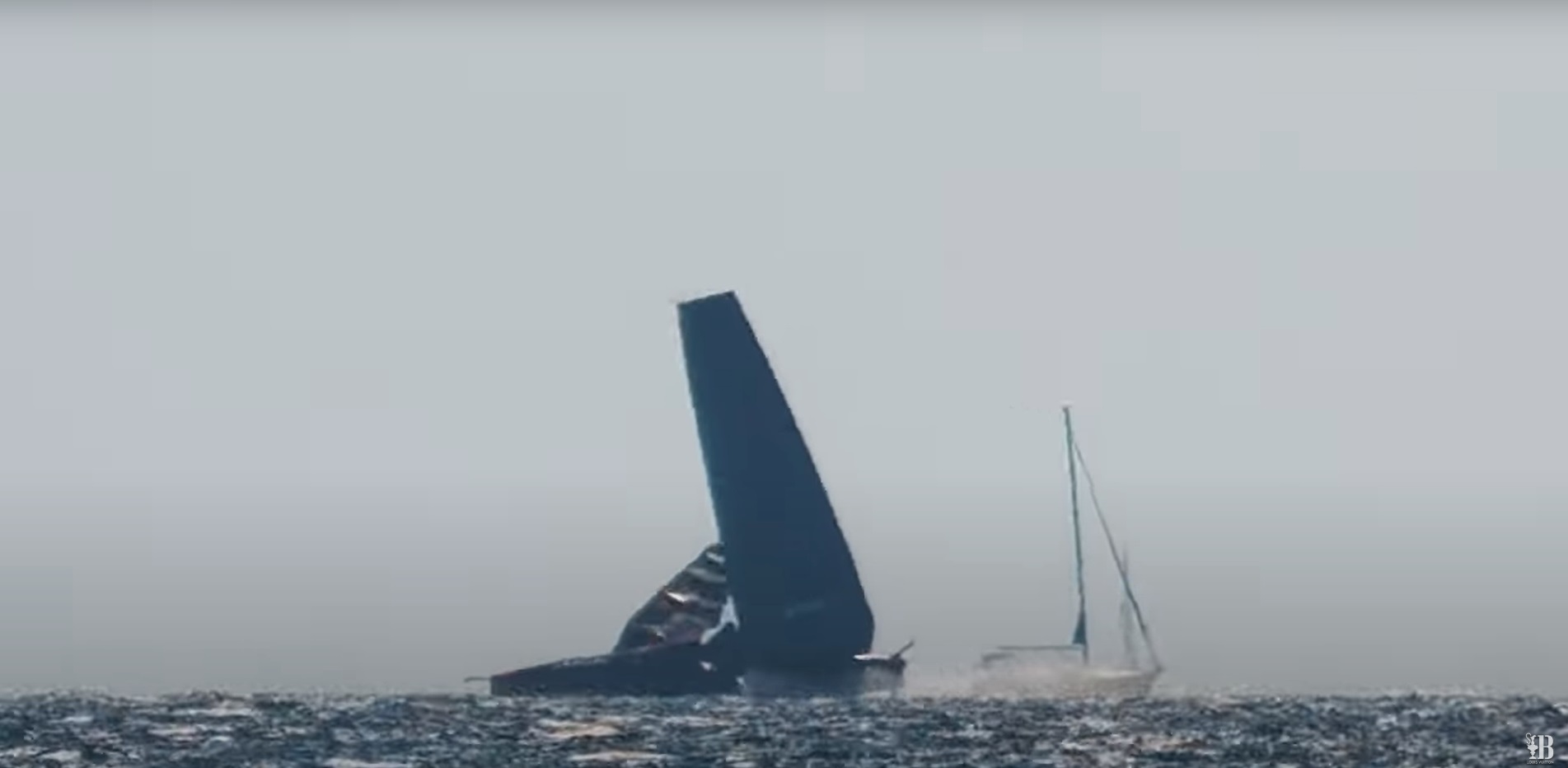 Alinghi Red Bull Racing's mast collapsed during an AC75 sailing session in Barcelona. Image / America's Cup