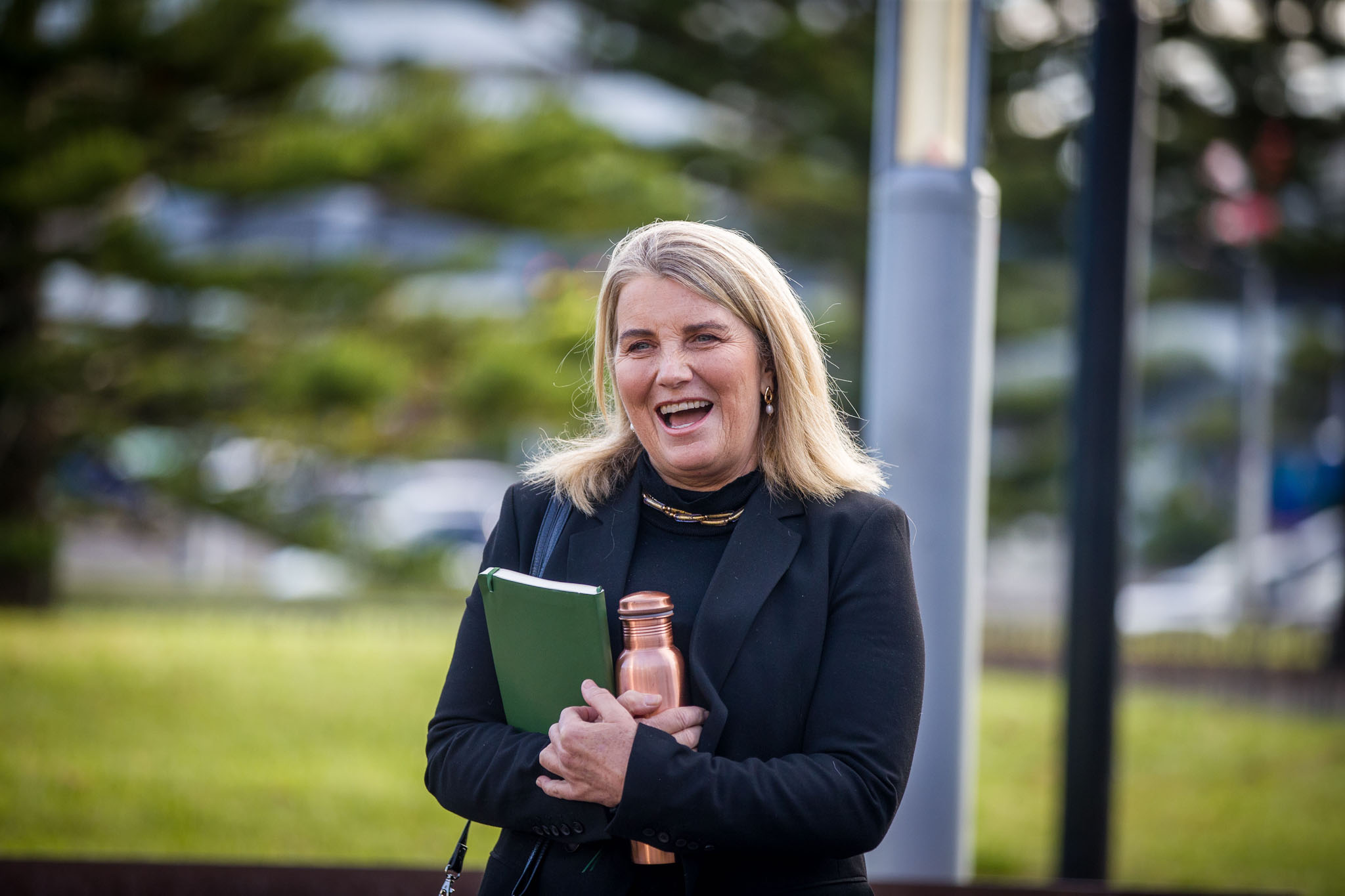 Liz Gunn arrives at the Manukau District Court ahead of her trial on Tuesday. Photo / Michael Craig