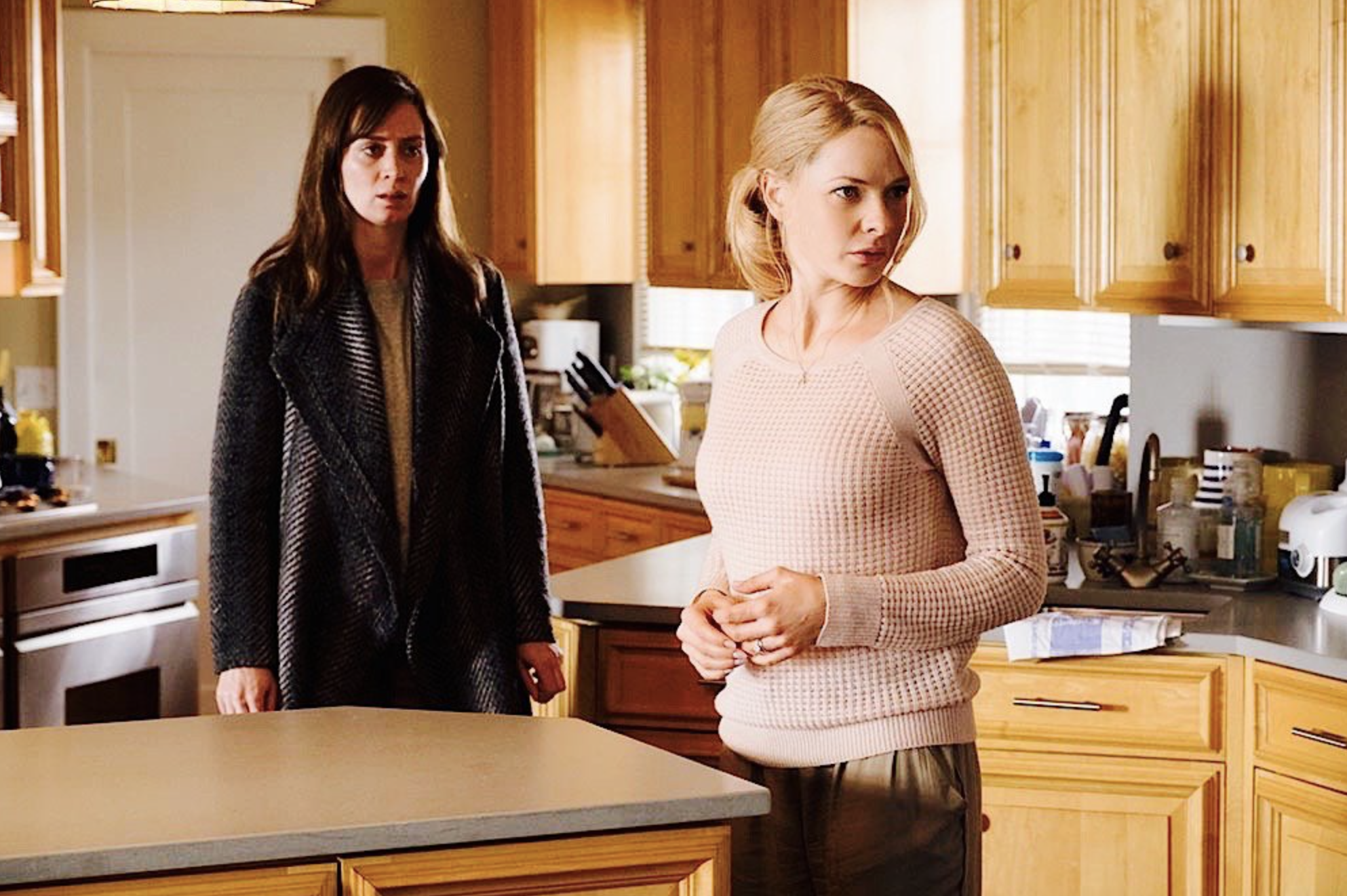 Emily Blunt and Rebecca Ferguson on the set of The Girl On The Train.