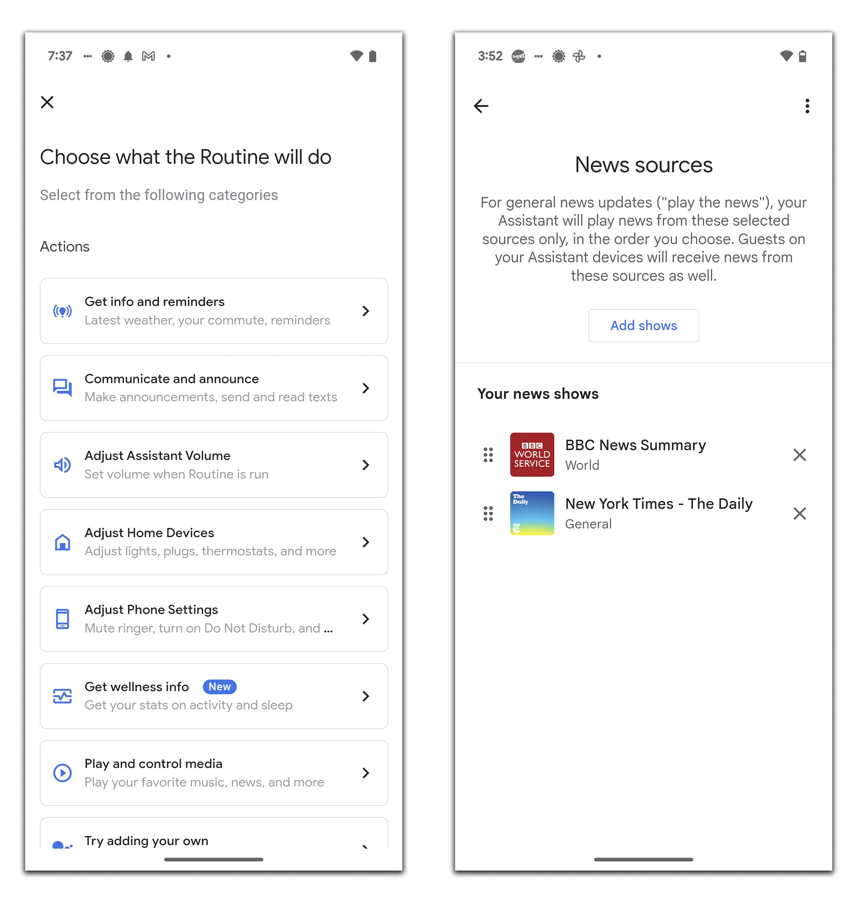 The Routines setup screen guides you through adding the actions you want to use, including automatically playing your preferred music, podcasts and news shows. Photo / Apple via The New York Times
