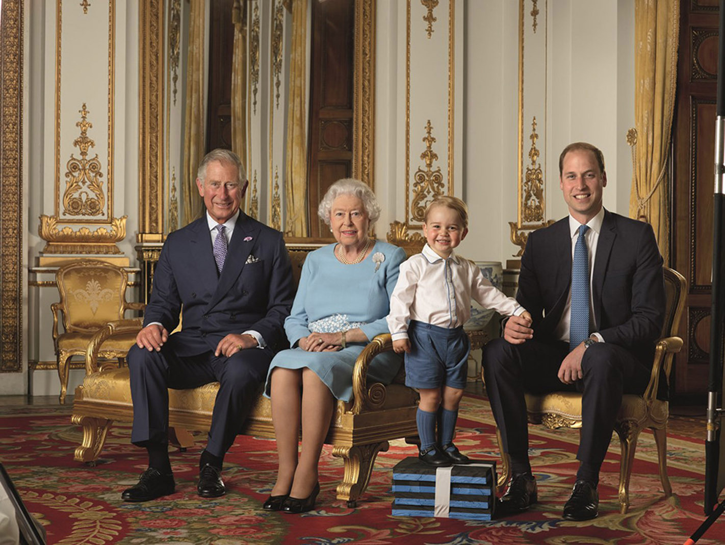 Queen Elizabth II's 90th birthday with Prince Charles, Prince William and Prince George at Buckingham Palace in 2016. Photo / Supplied