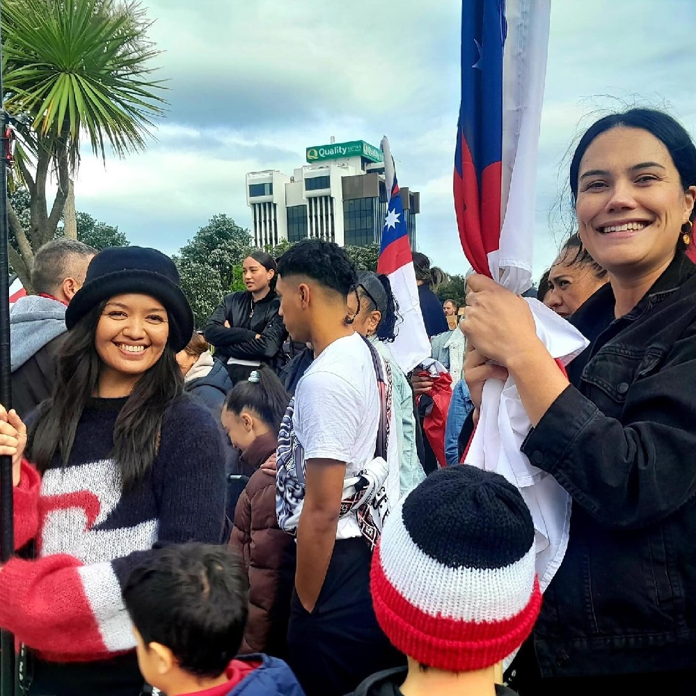 Aorangi Durie-Kora at the protest this week. Photo / @crochet__bae