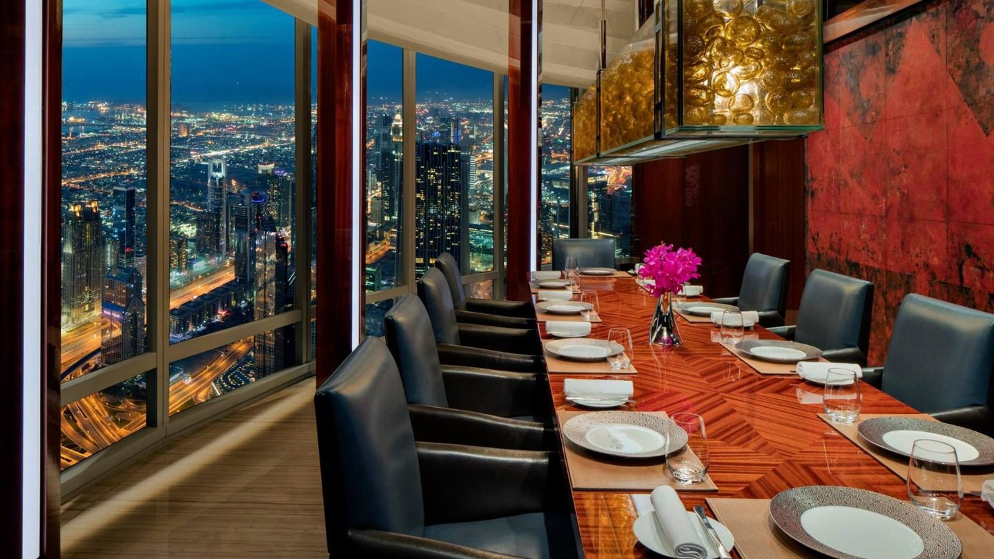 World's highest dining view At.mosphere, dining on the 122nd floor of the Burj Khalifa, with views 442m below. Photo / At.mosphere Burj Khalifia