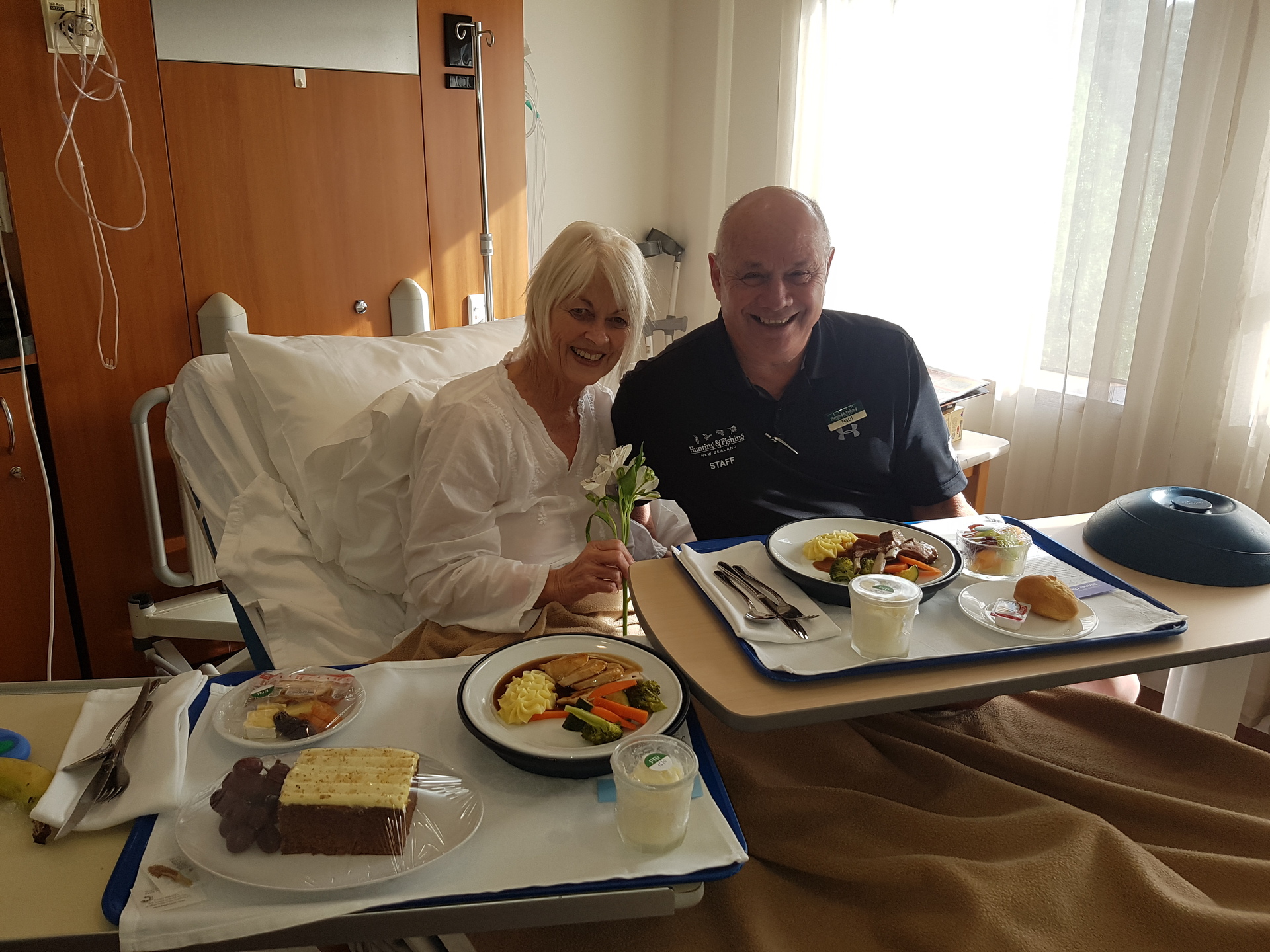 Sally Walker spent her 50th wedding anniversary in hospital with her husband Paul. The nurses put on a banquet but all she could eat was one spoonful of potato. Photo / Supplied