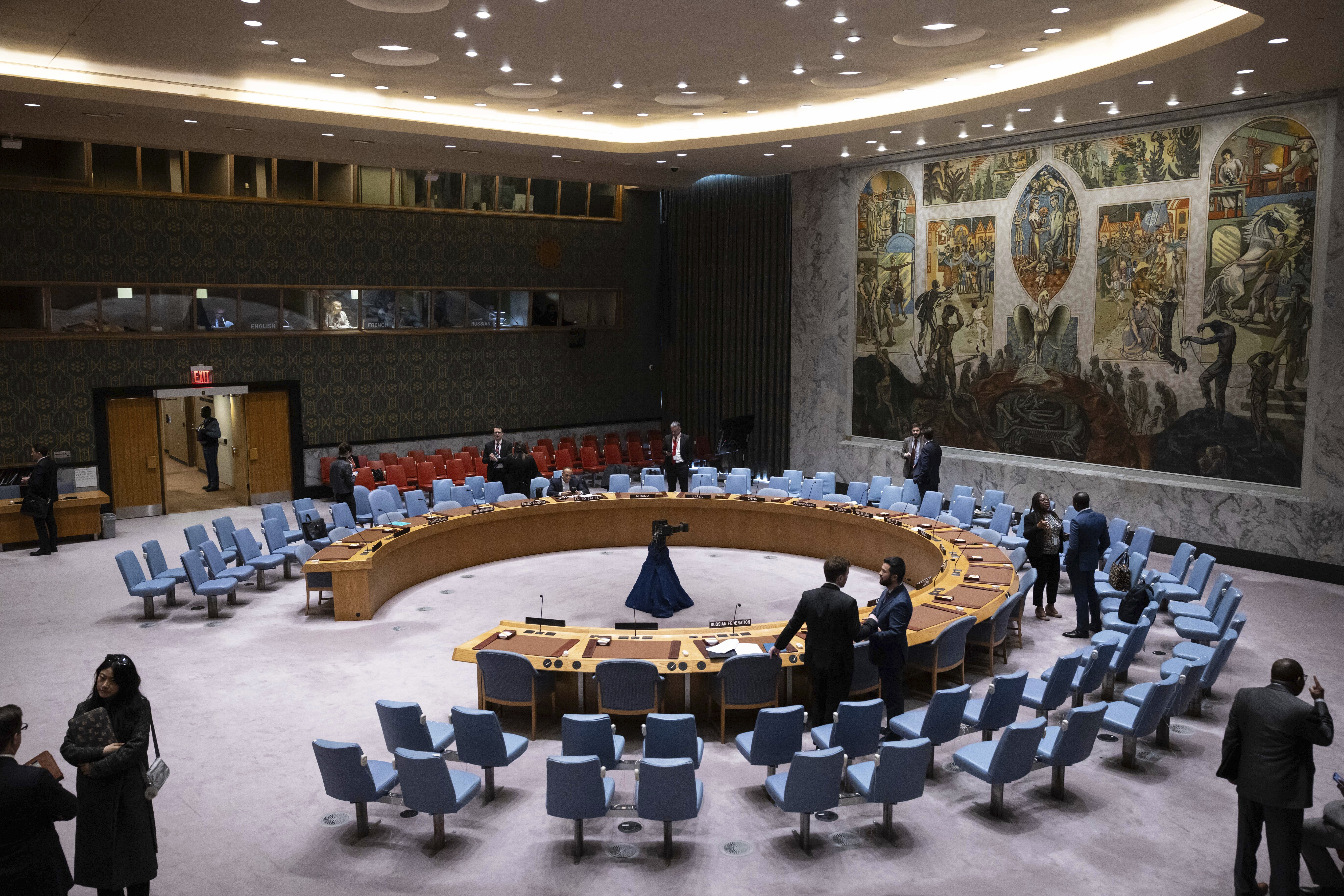 People gather during the Security Council meeting at United Nations headquarters. Photo / Yuki Iwamura