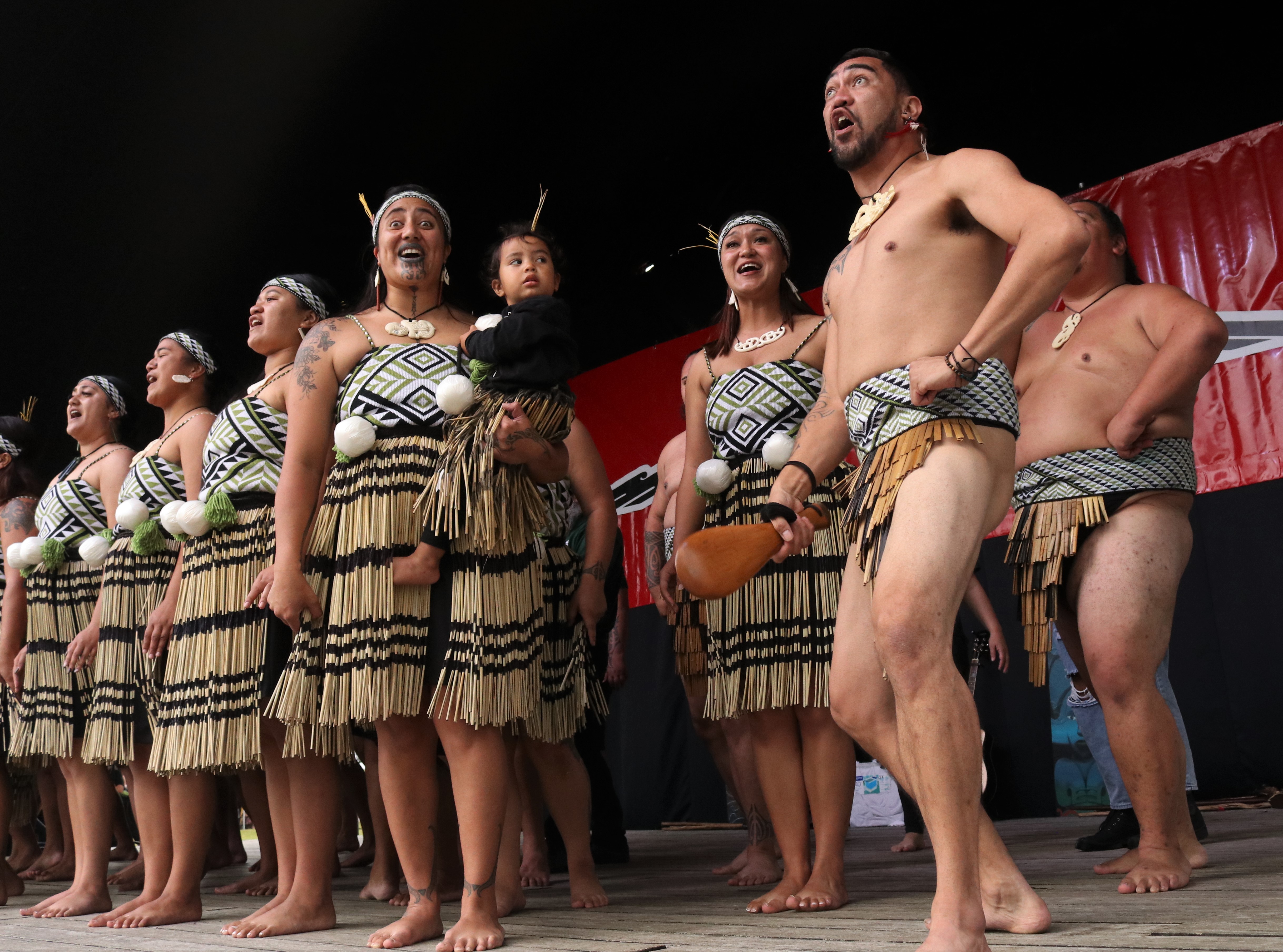 Members of Waerenga Te Kaha, a kapa haka group drawn from Ōtiria and Motatau marae, perform for the crowd. Photo / Peter de Graaf