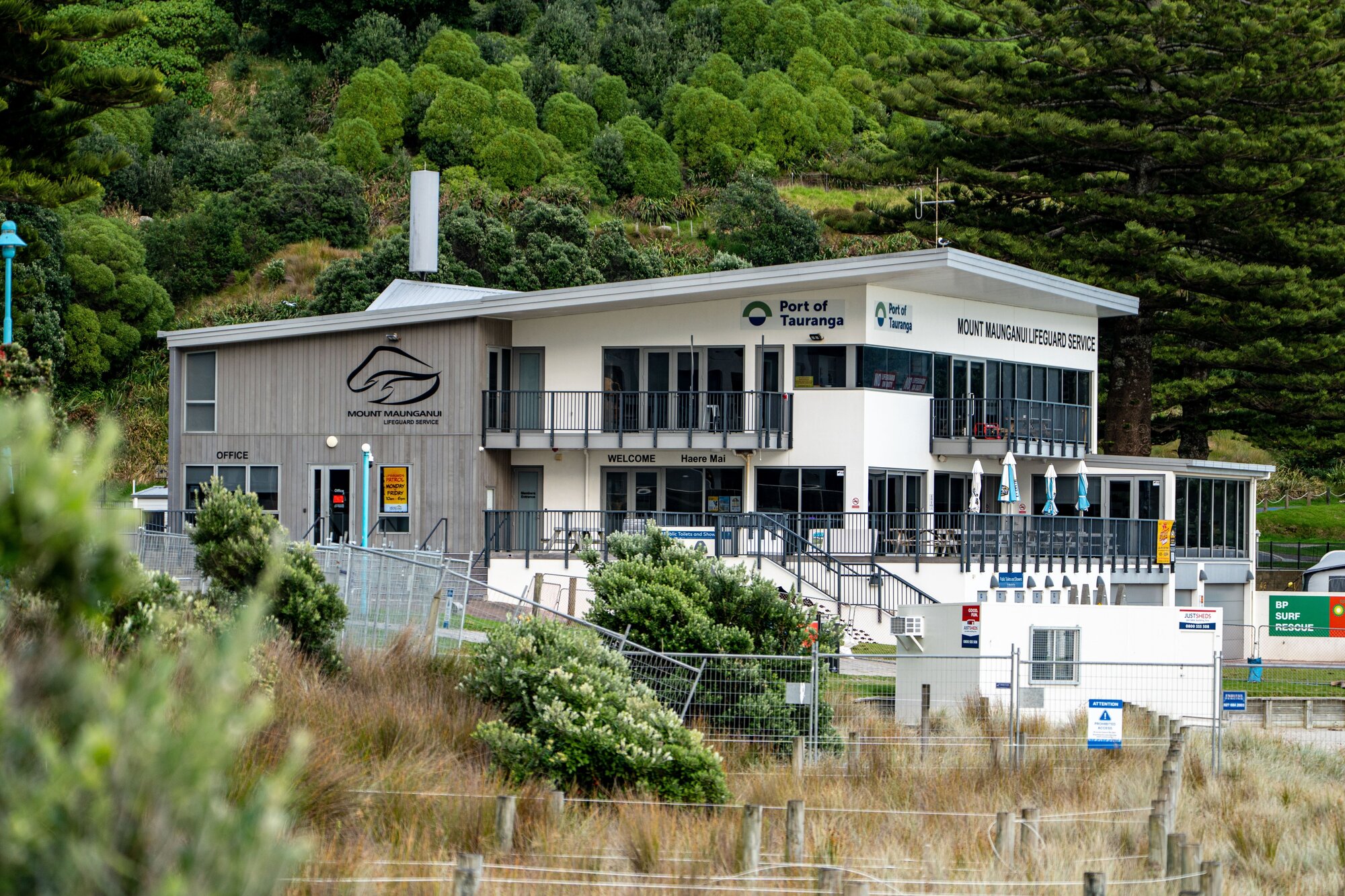 The Mount Maunganui Lifeguard Service building is one of four sites on Adams Ave issued with a red placard under the Civil Defence Emergency Management Act. Photo / Corey Fleming