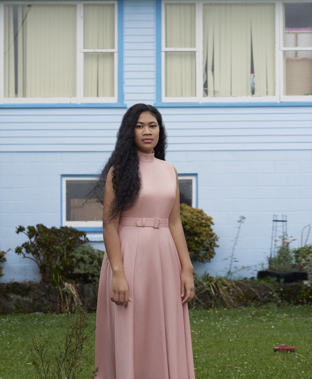 Auckland University engineering and commerce joint-honours student Lupesina Koro, 19, outside her home in Te Atatu North. Photo / Derek Henderson for British Vogue
