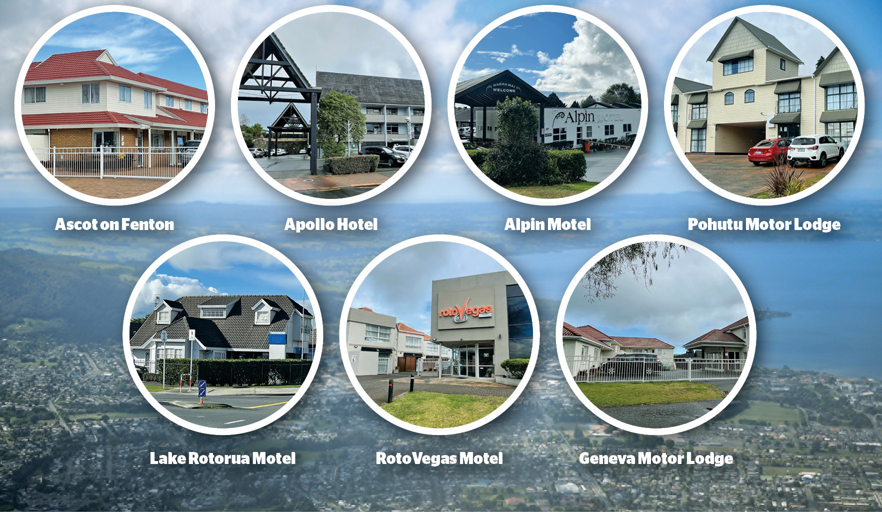 The seven Rotorua contracted emergency housing motels granted consents of various durations last week. Photos / NZME