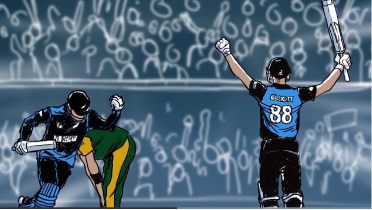 Five years on, we look back at the exhilarating 2015 Cricket World Cup semi-final. Photo / NZ Herald graphic