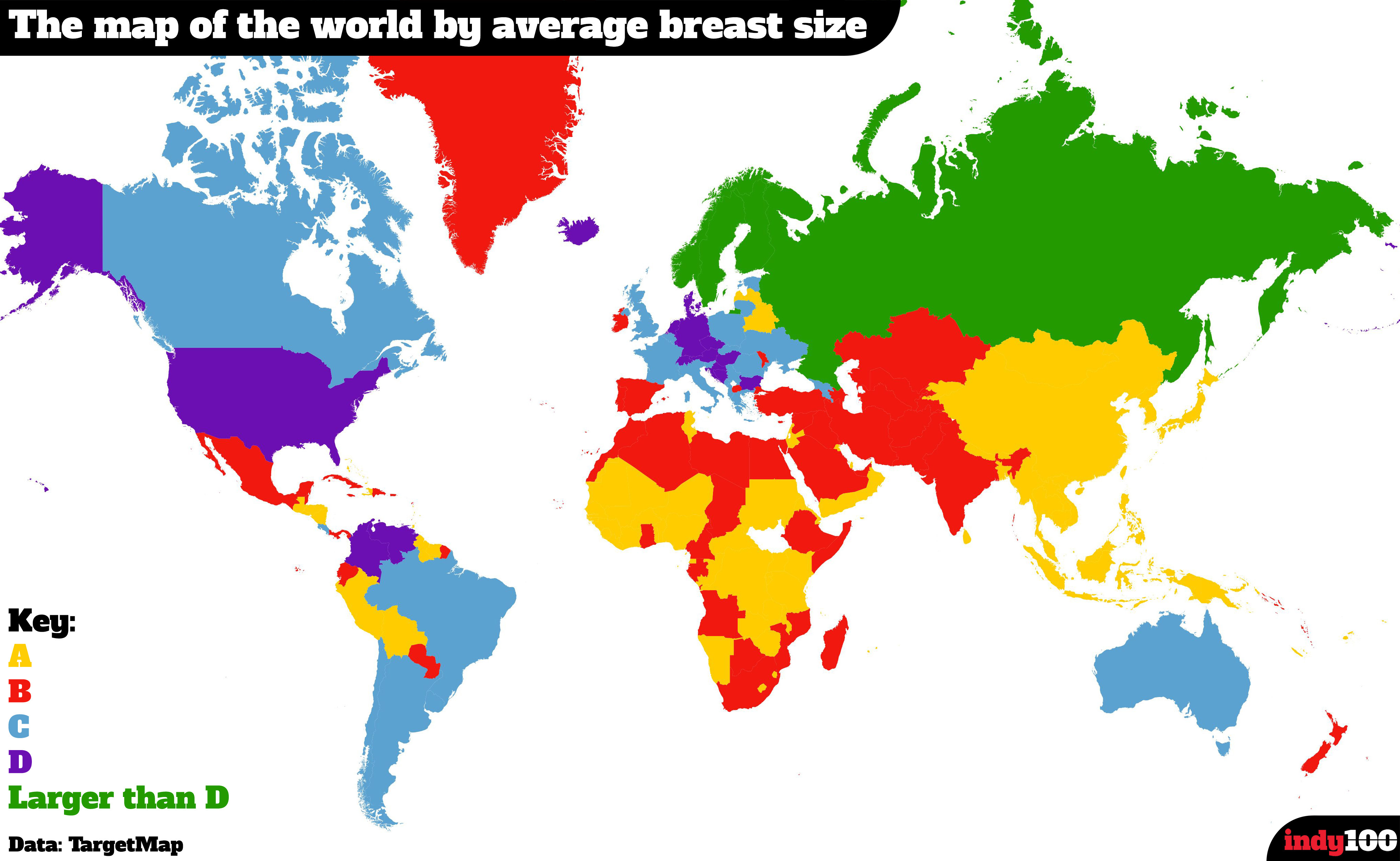 THIS MAP SHOWS THE COUNTRIES WITH THE BIGGEST AND SMALLEST BOOBS IN THE  WORLD - eL CREMA