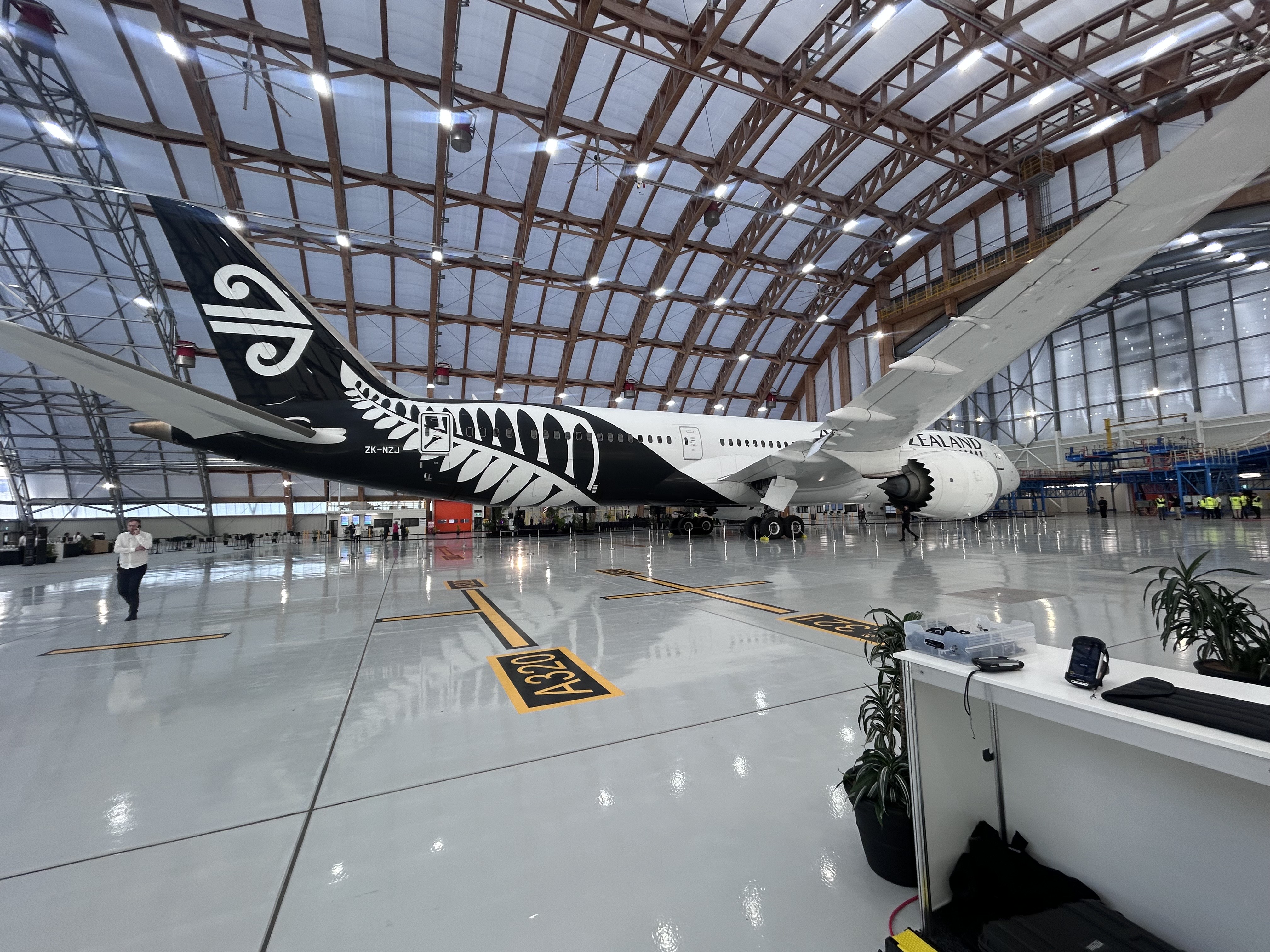 Inside Air New Zealand's new Hangar 4, with a Boeing 787-9 Dreamliner. Photo / Chido Machingura