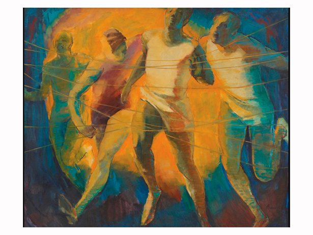 Barrington Watson from Bolt's native Jamaica, reflects the Caribbean culture in his influences. Picture / Athlete's Nightmare II (1966) by Barrington Watson, Courtesy A D Scott Collection