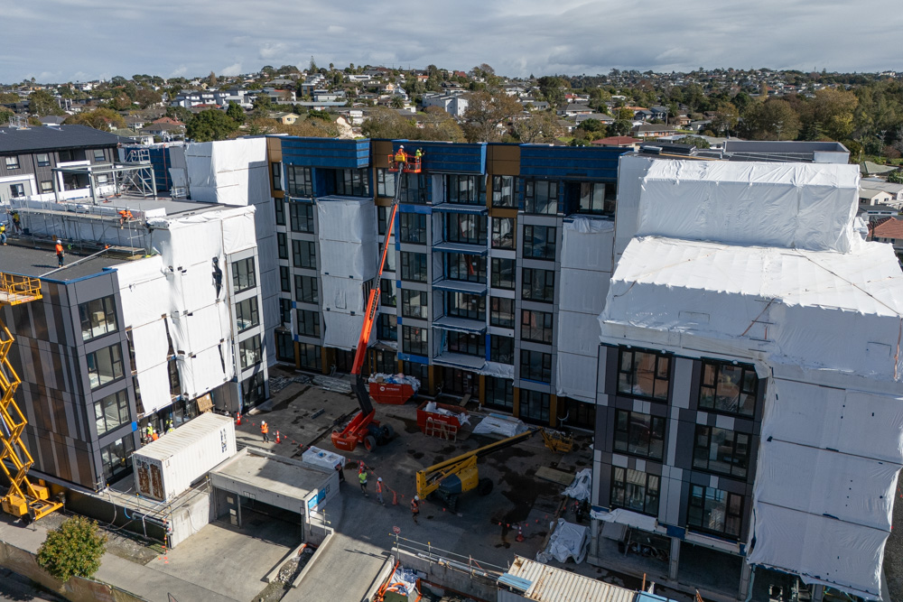 Northcote’s under-construction six-level 183-unit Elevation apartments is behind schedule by at least a year. Photo / Jason Dorday