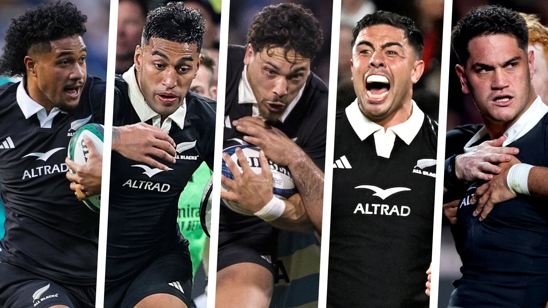 None of the centre picks has seized the jersey: (From left) Leicester Fainga'anuku; Rieko Ioane; Billy Proctor; Anton Lienert-Brown; Quinn Tupaea. Photos / Photosport; SmartFrame