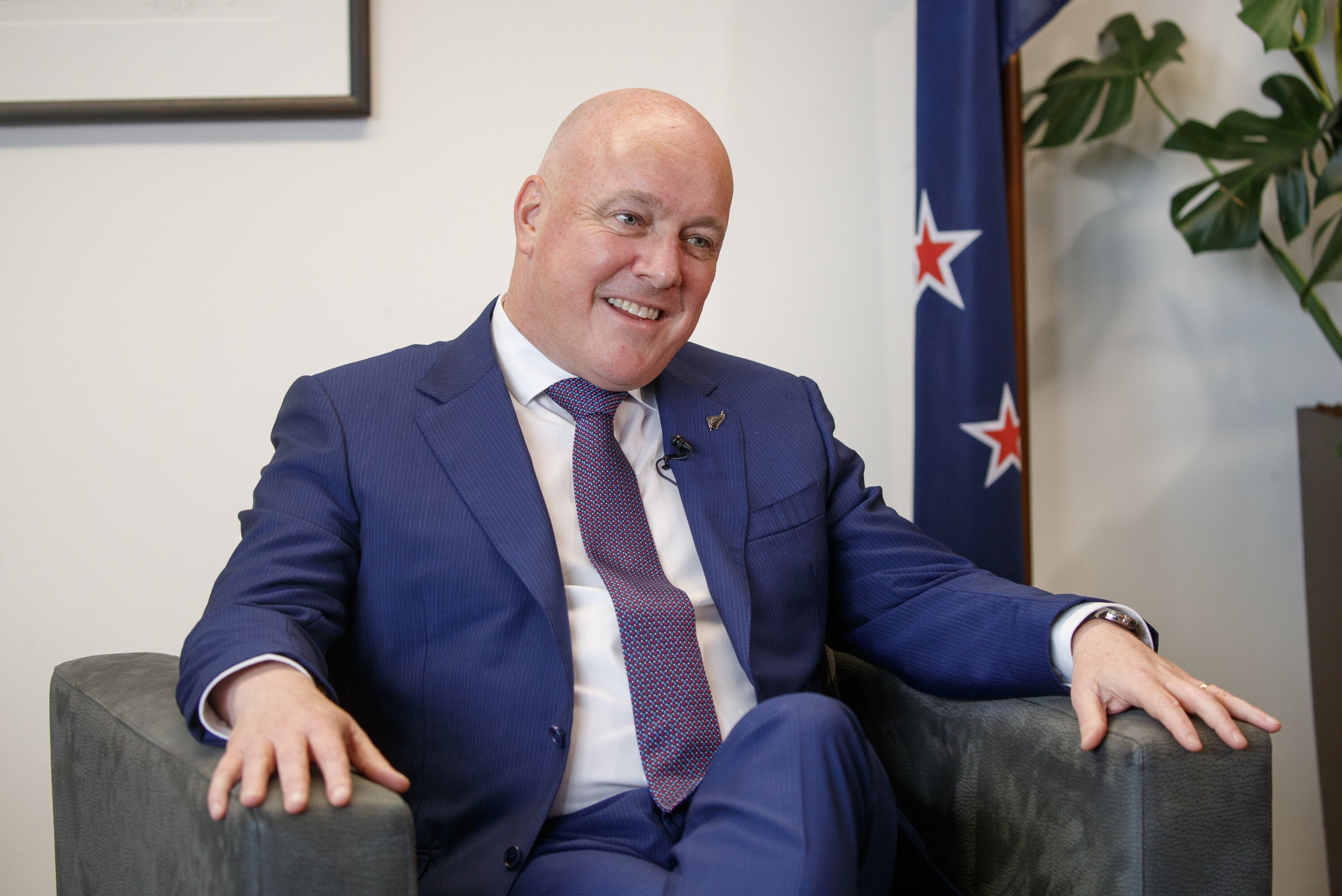 Prime Minister Christopher Luxon in his Beehive office.