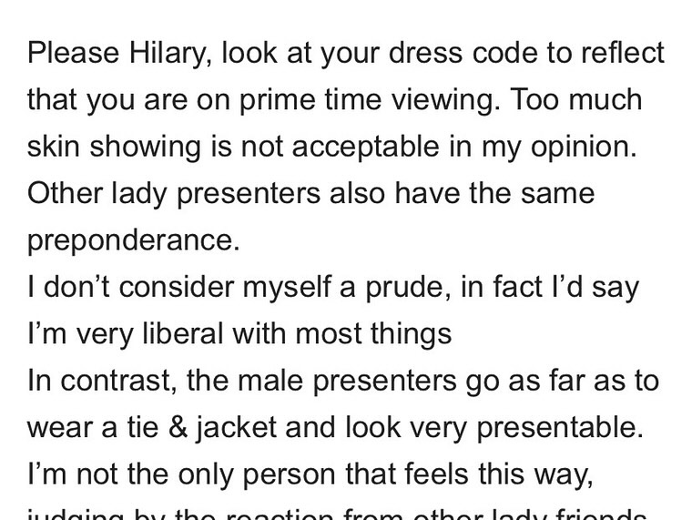 The complaint received by Seven Sharp host Hilary Barry. Photo / Hilary Barry