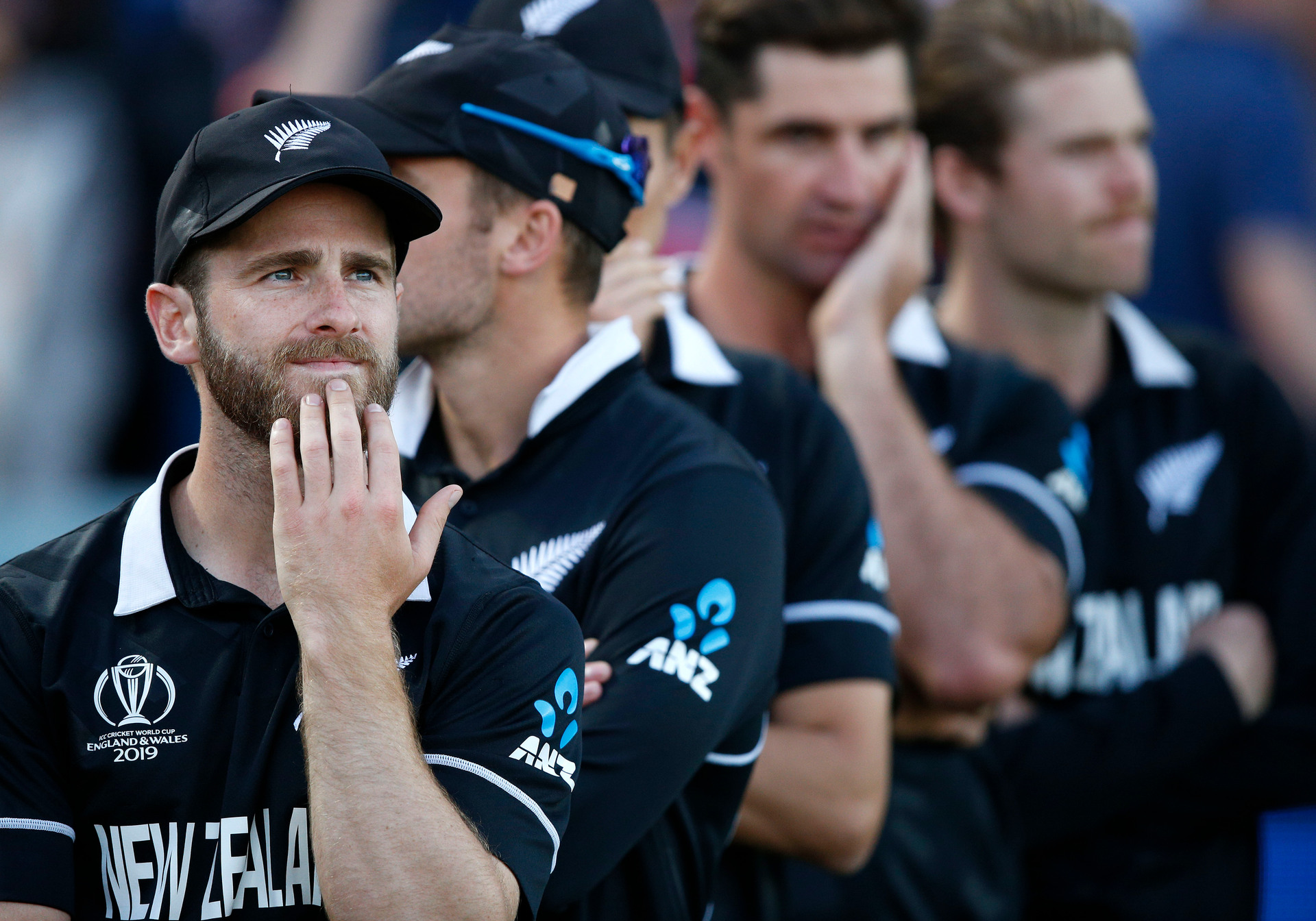 New Zealand's captain Kane Williamson reacts as he waits for the trophy presentation after losing the Cricket World Cup final match between England and New Zealand. Photo / AP