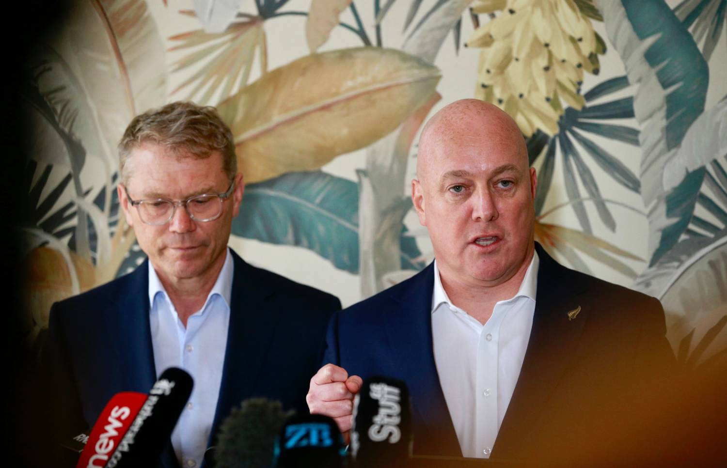 National leader Christopher Luxon unveils a new crime policy at a press conference in central Auckland. Photo / Alex Burton