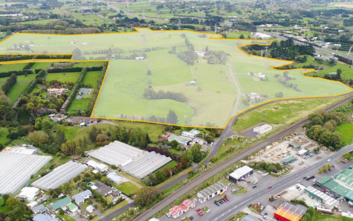 The land in East Drury that Kiwi Property is planning to develop with a new town centre and residential development. Photo / LDR
