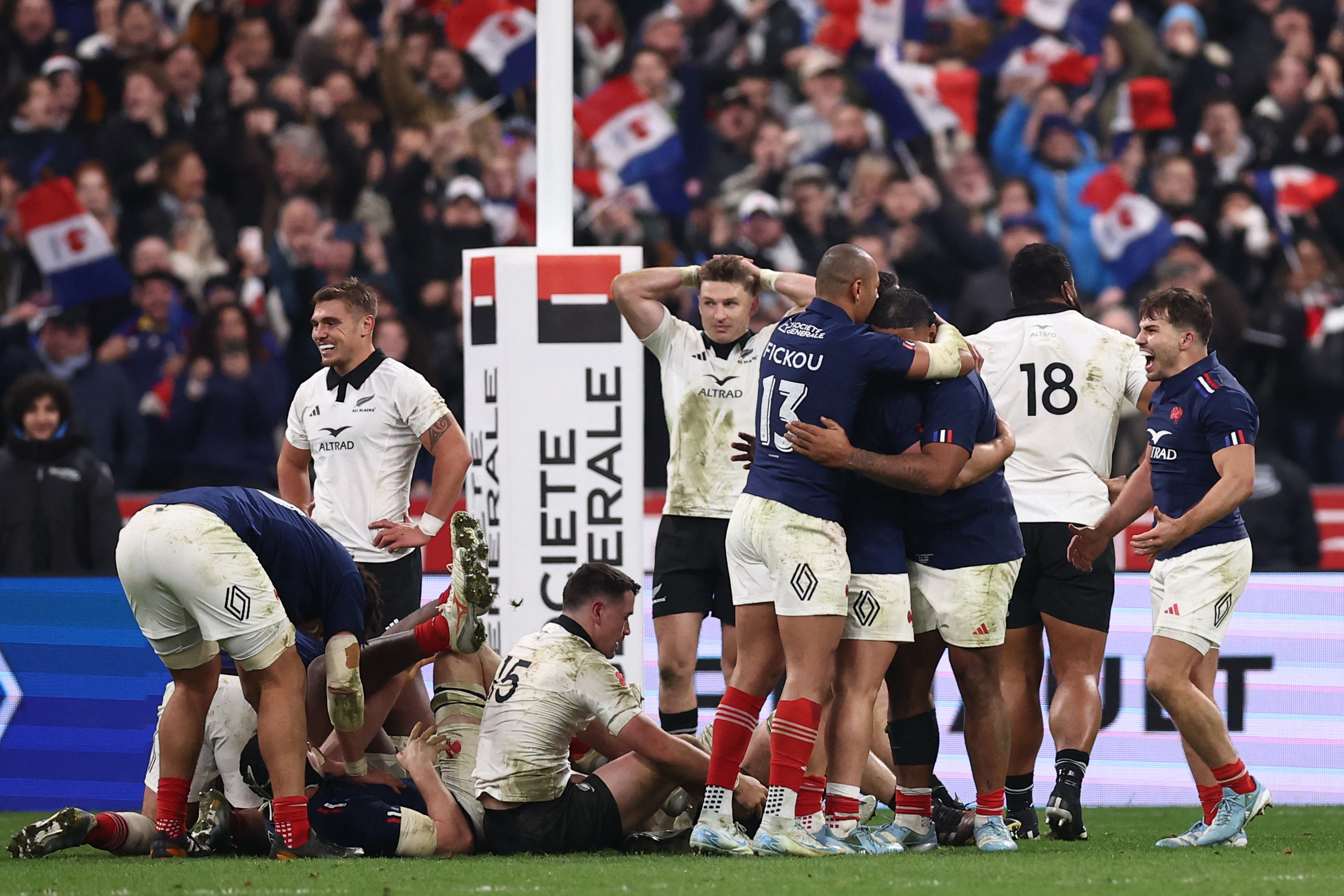 Beauden Barrett reacts to the All Blacks' loss to France. Photo / AFP.