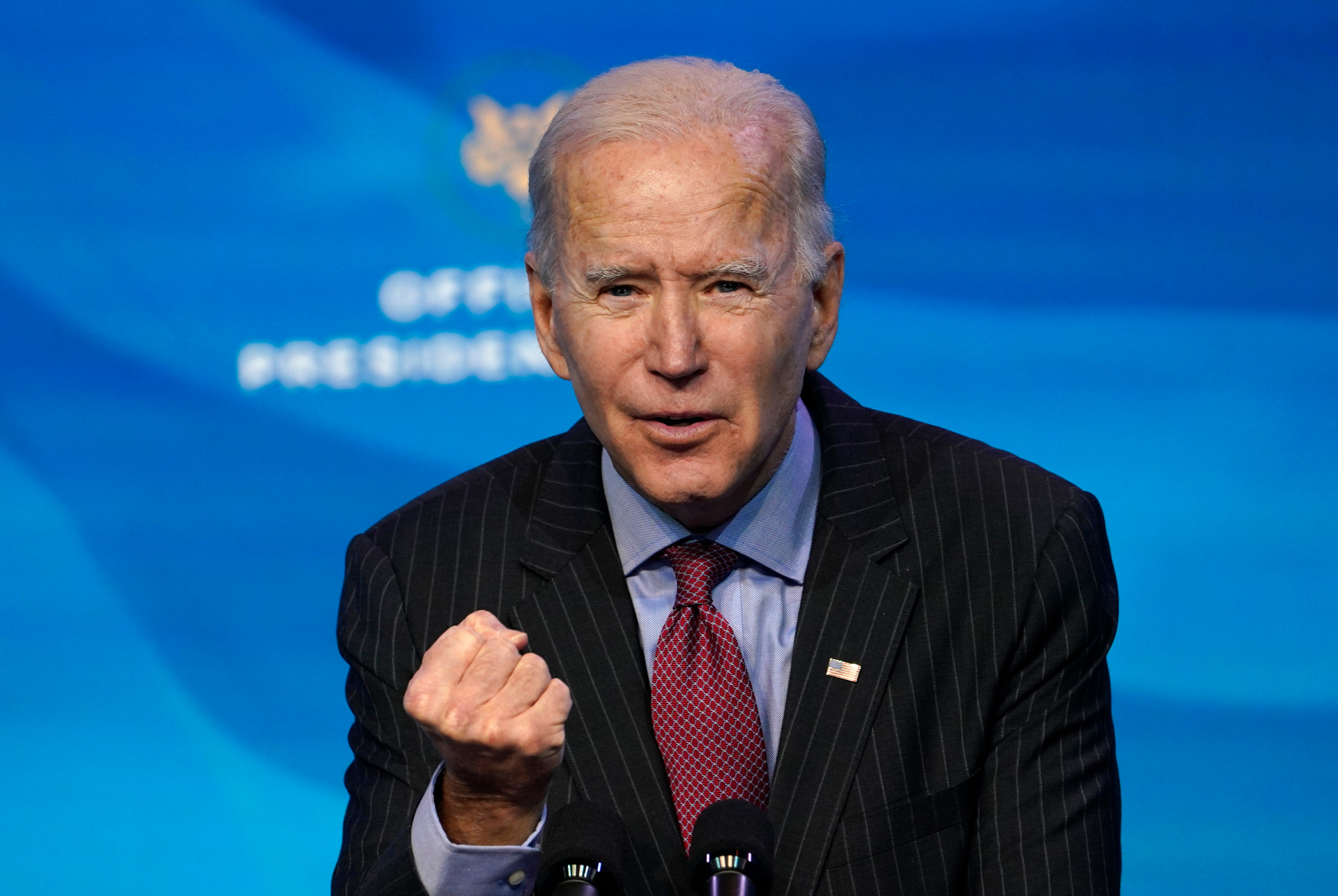 US President-elect Joe Biden speaks during an event at The Queen theatre in Wilmington. Photo / AP
