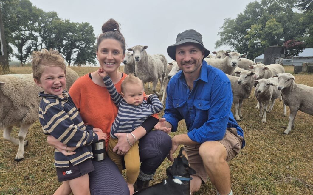 Ruby Mulinder and Sean Nixon are farming in Tihoi with their kids, Conor and Flynn. Photo / RNZ / Alexa Cook