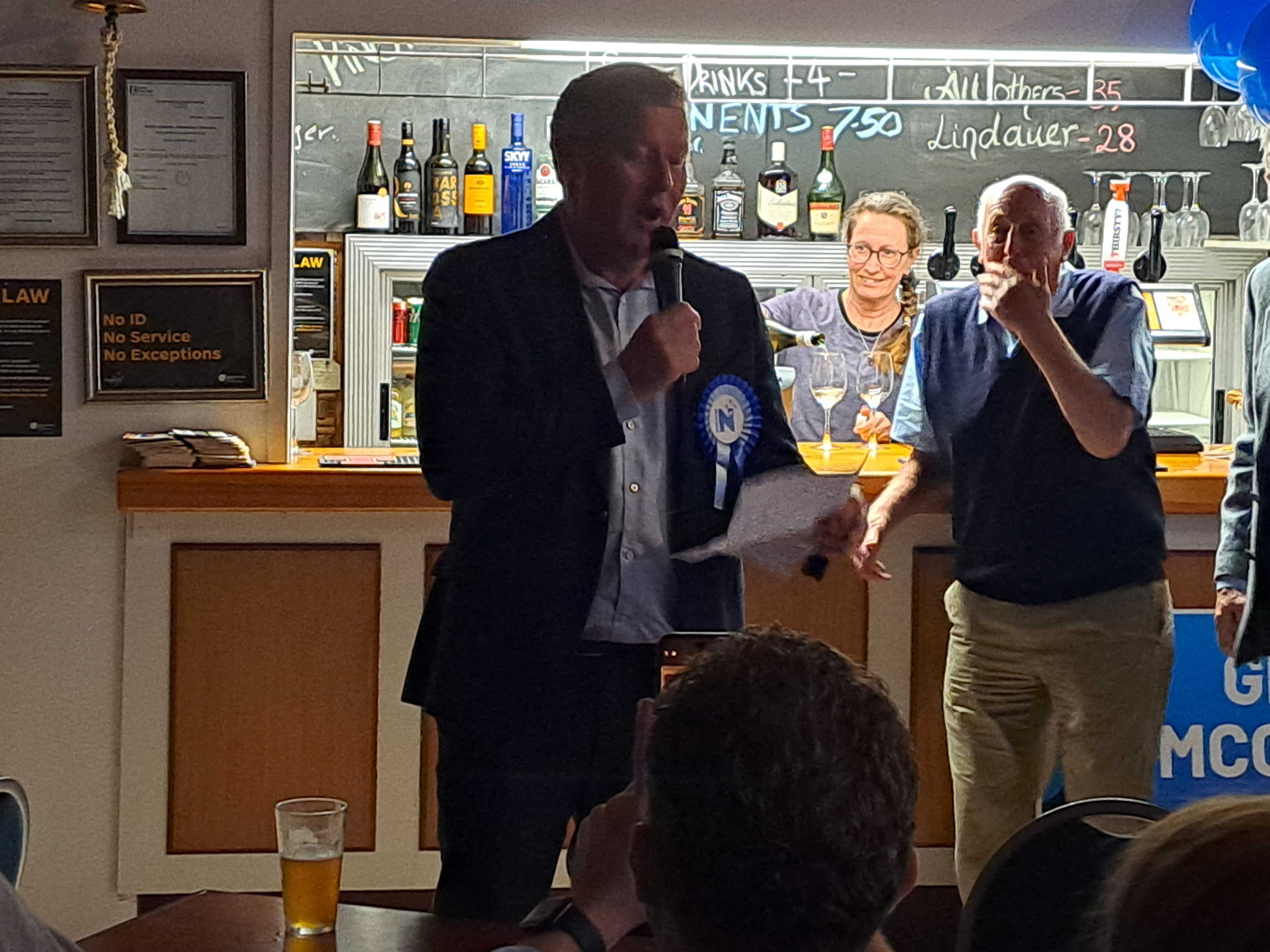 National's Grant McCallum delivers his speech to his Northland supporters. Photo / Jenny Ling