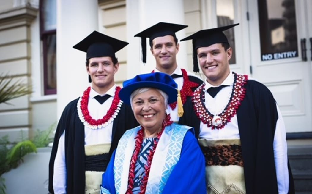 The brothers with Luamanuvao Dame Winnie Laban.