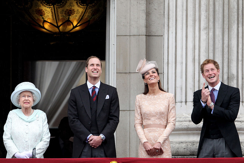 The Queen, William, Kate and Harry during the Queen’s Diamond Jubilee celebrations in 2012. Photo / Getty Images