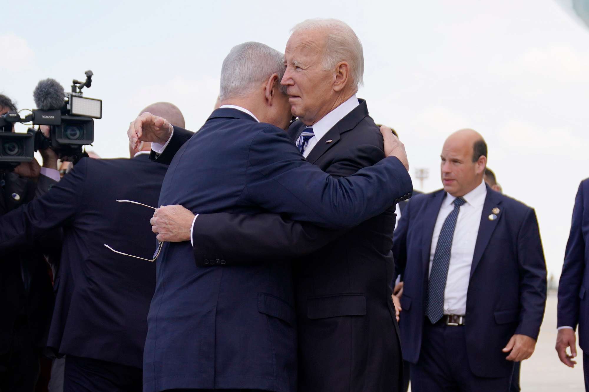 US President Joe Biden is greeted by Israeli Prime Minister Benjamin Netanyahu after arriving at Ben Gurion International Airport in Tel Aviv. Photo / AP
