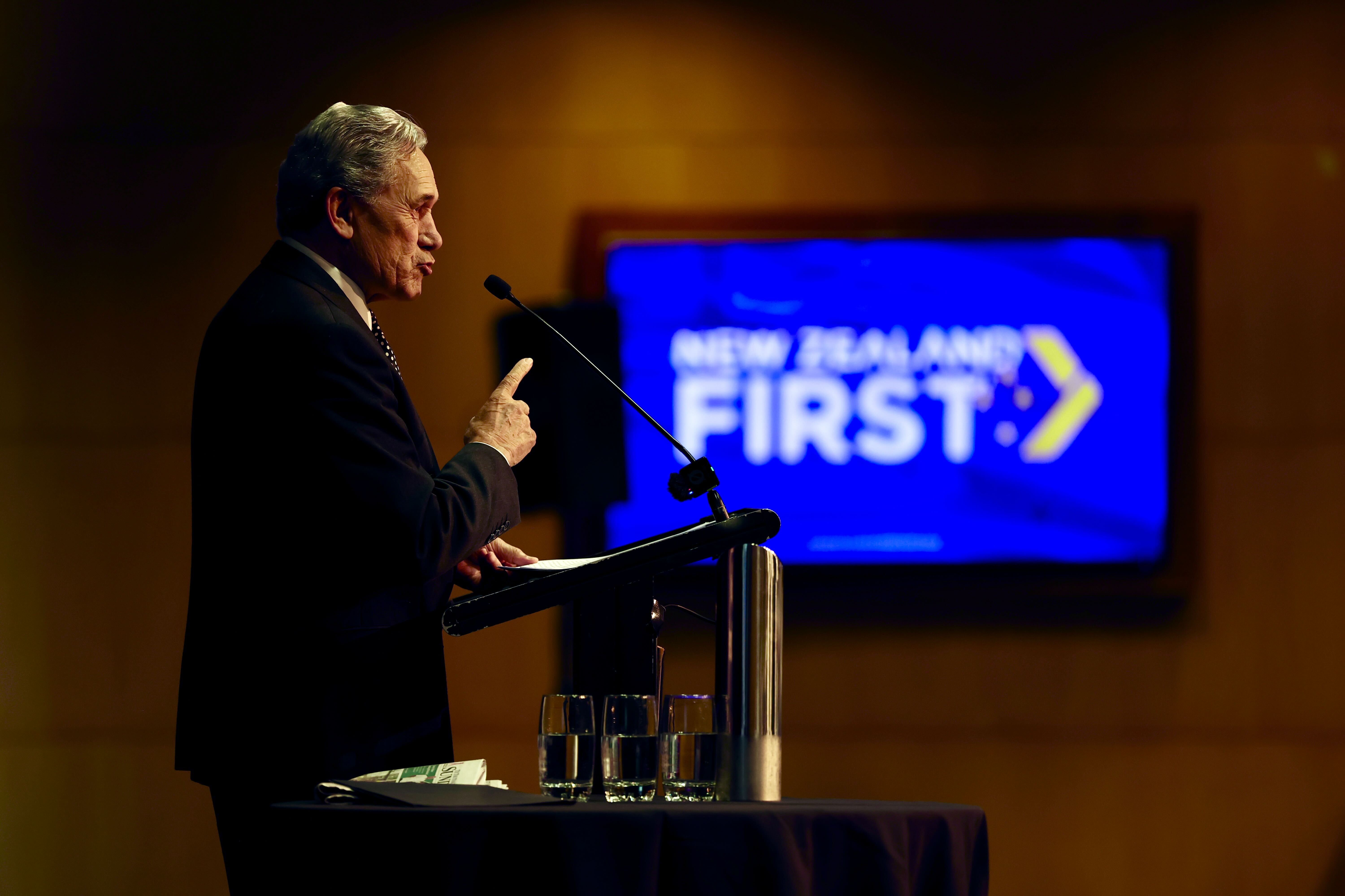 New Zealand First leader Winston Peters at a public meeting in Henderson last month. Photo / Dean Purcell