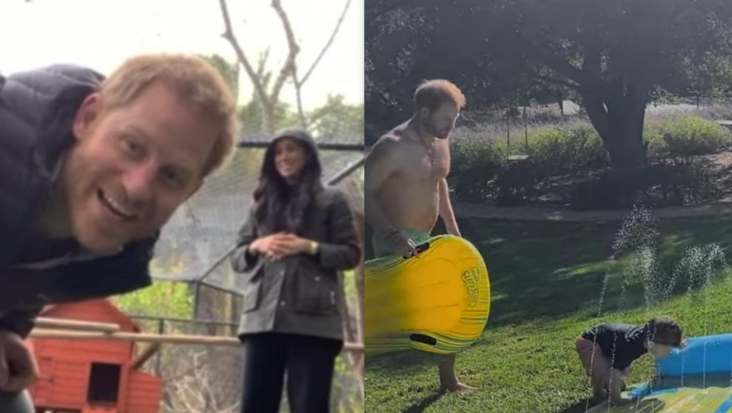 Harry and Meghan’s new life: Feeding the chooks and playing with the kids. Photo / Netflix