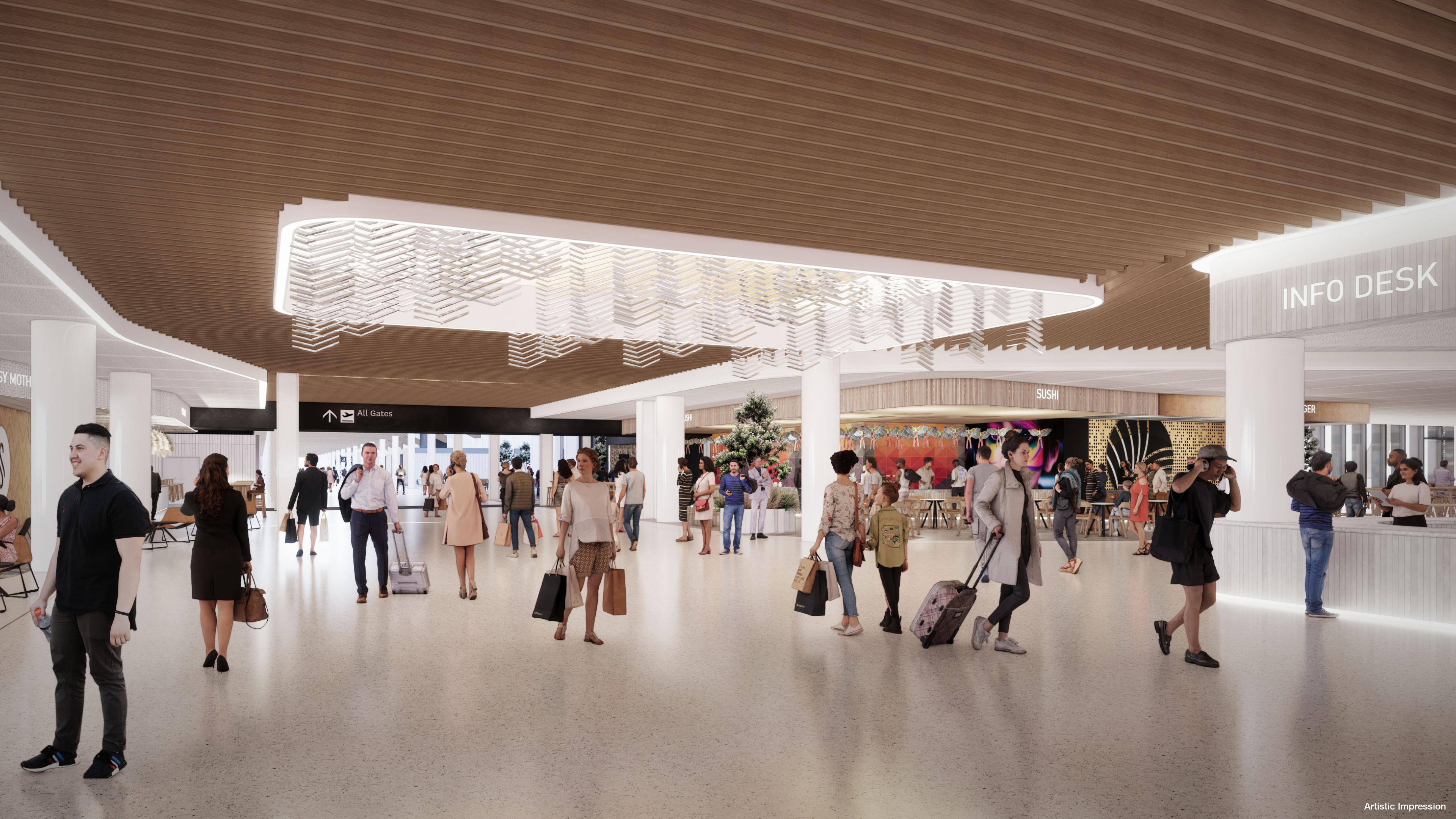 What the interior of Auckland Airport's new domestic terminal could look like.  Image / Supplied