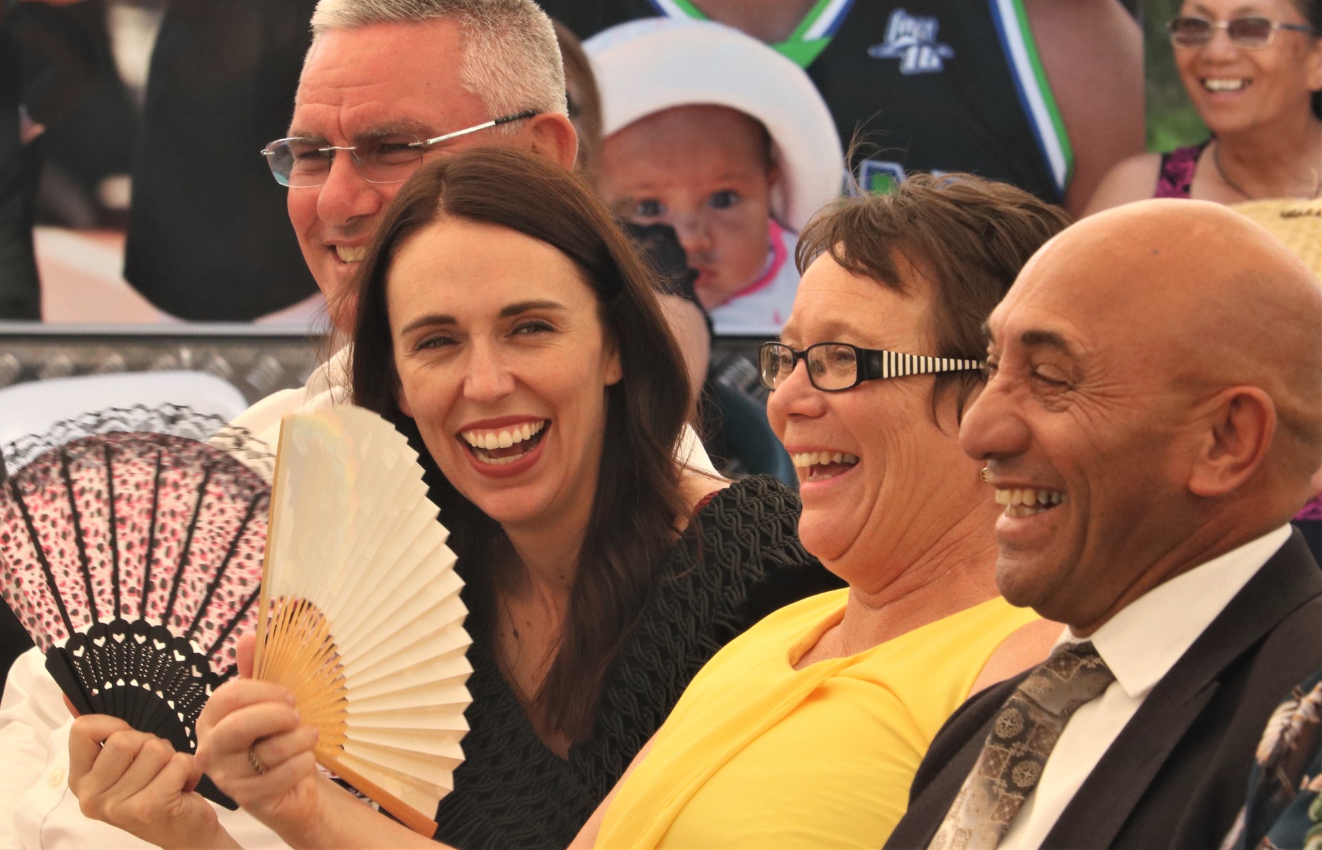 Labour deputy leader Kelvin Davis, Prime Minister Jacinda Ardern, and NZ First ministers Tracey Martin and Ron Mark in Northland. Photo / Peter de Graaf