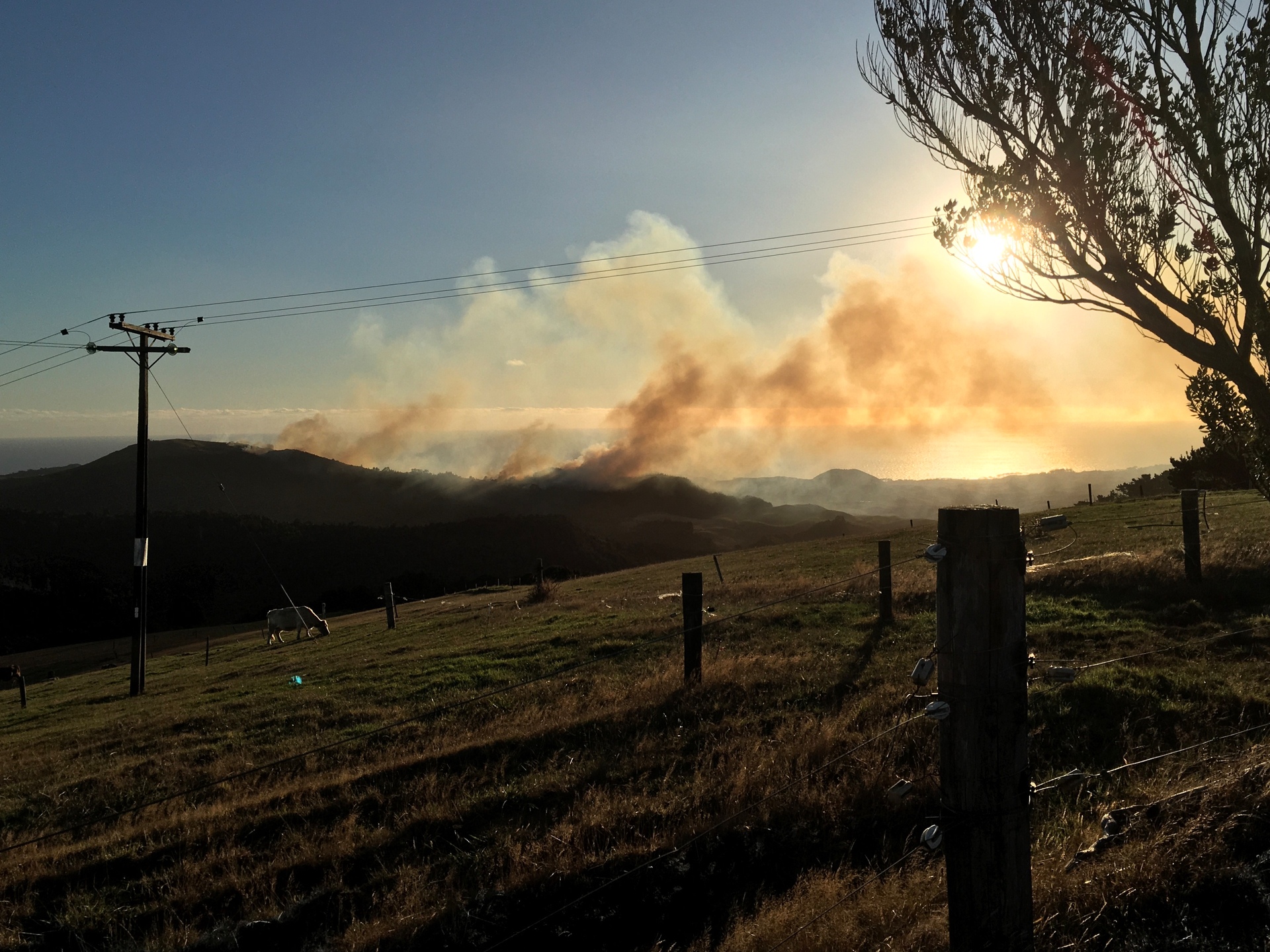 A photo of the fire in Waikara on Tuesday at sunset. Photo / Shiny King